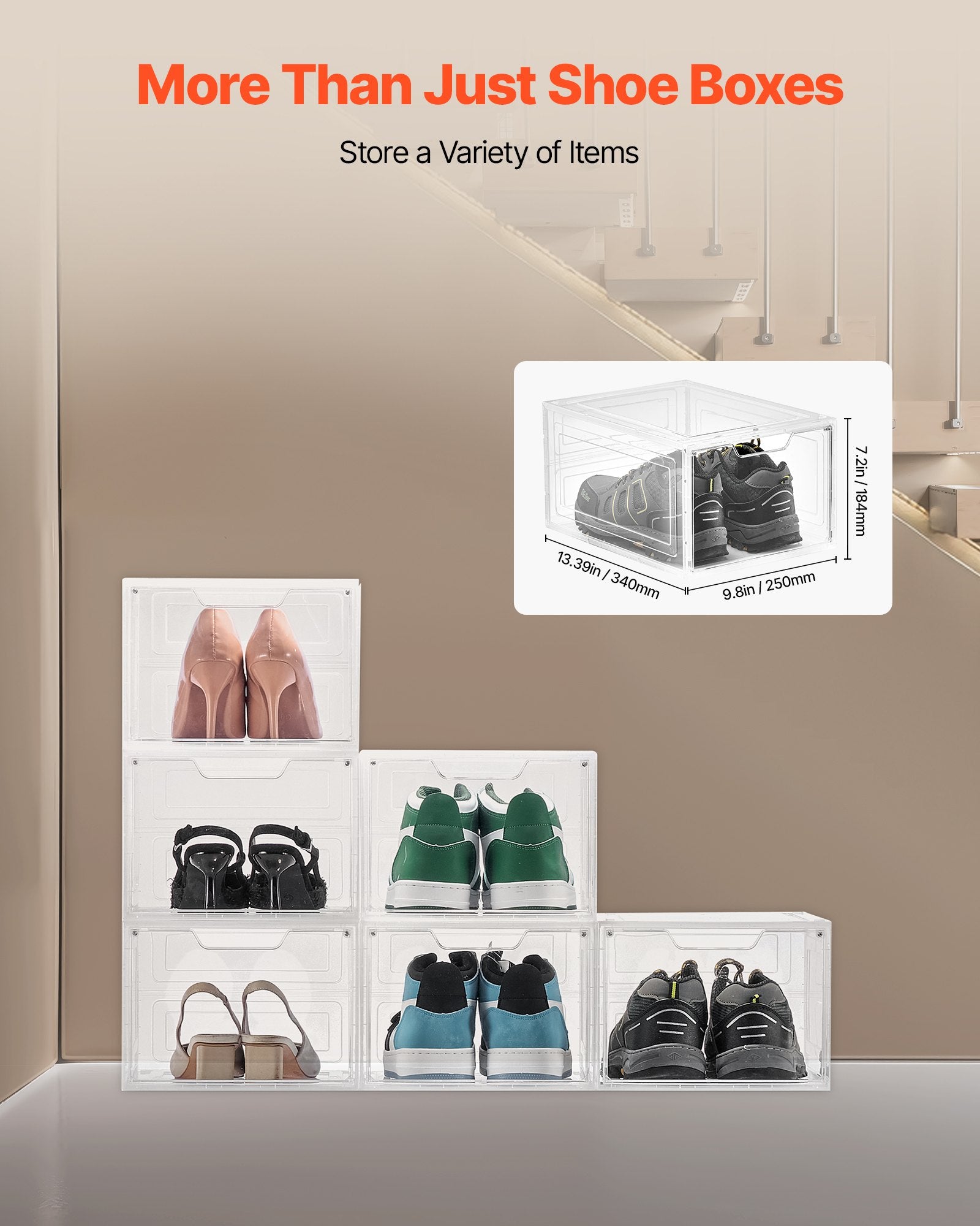 Shoe Storage Boxes 6 Pack Clear Stackable Organizers with Magnetic Door White