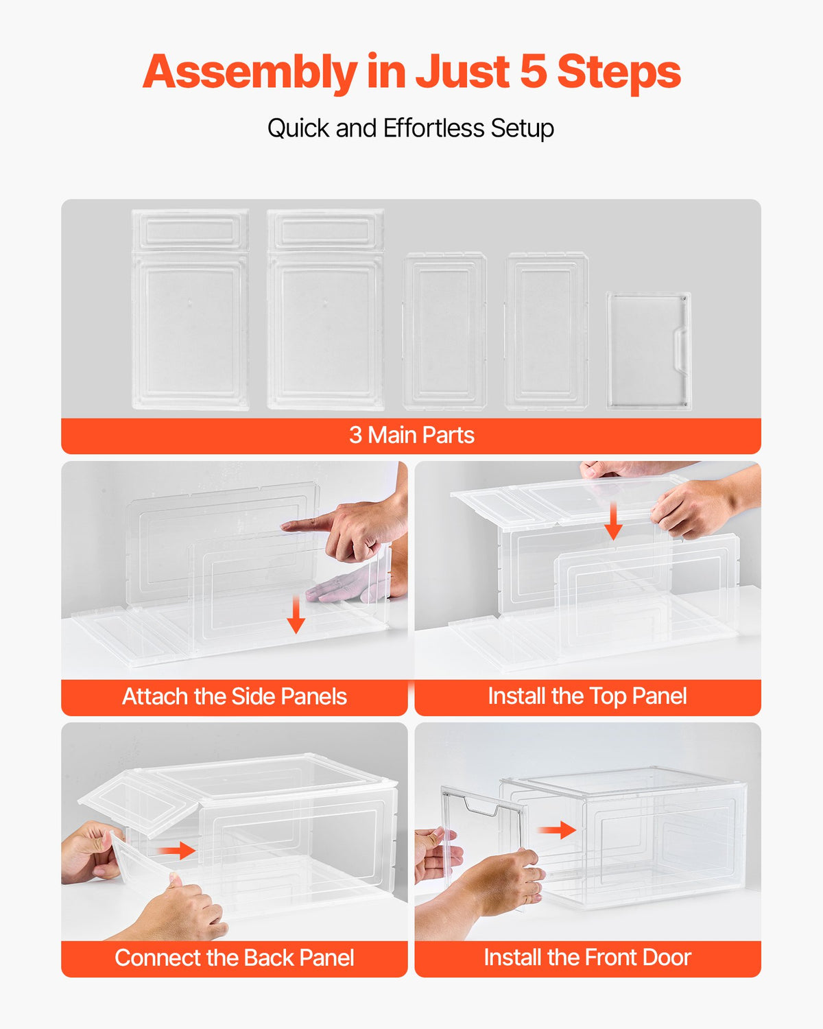 Shoe Storage Boxes 6 Pack Clear Stackable Organizers with Magnetic Door White