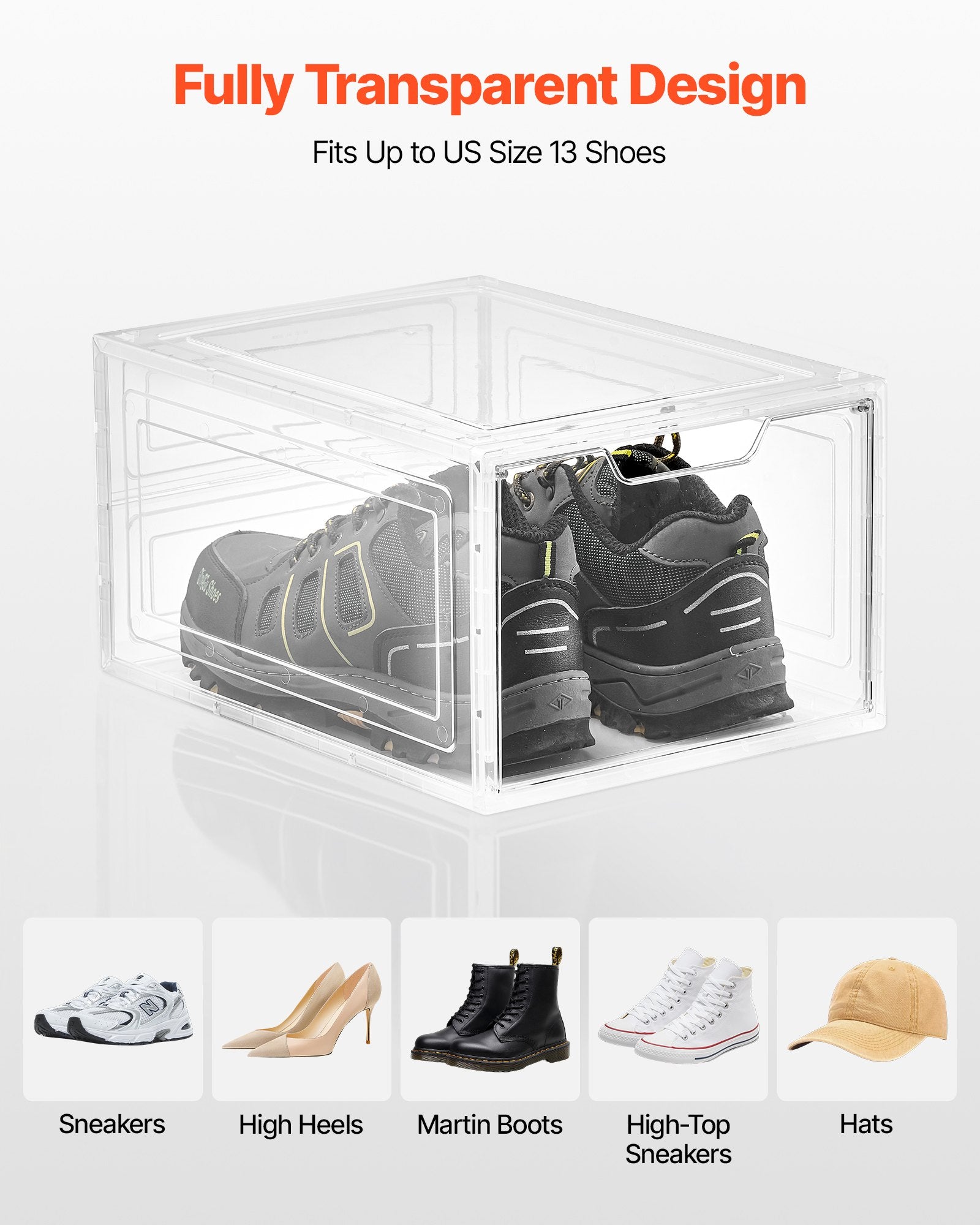 Shoe Storage Boxes 6 Pack Clear Stackable Organizers with Magnetic Door White