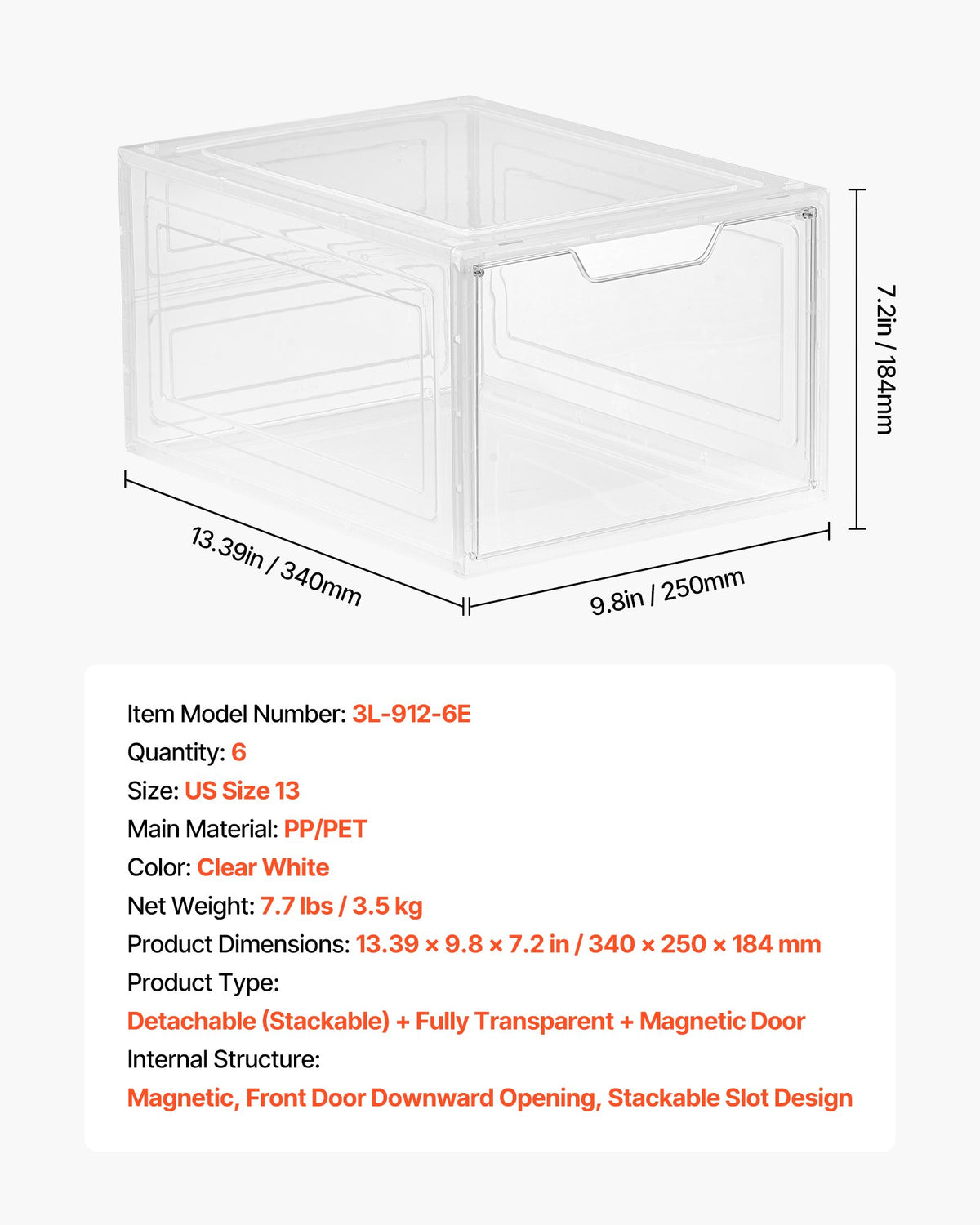 Shoe Storage Boxes 6 Pack Clear Stackable Organizers with Magnetic Door White