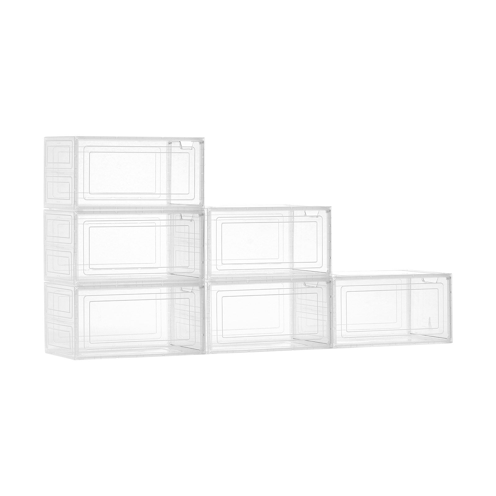 Shoe Storage Boxes 6 Pack Clear Stackable Organizers with Magnetic Door White