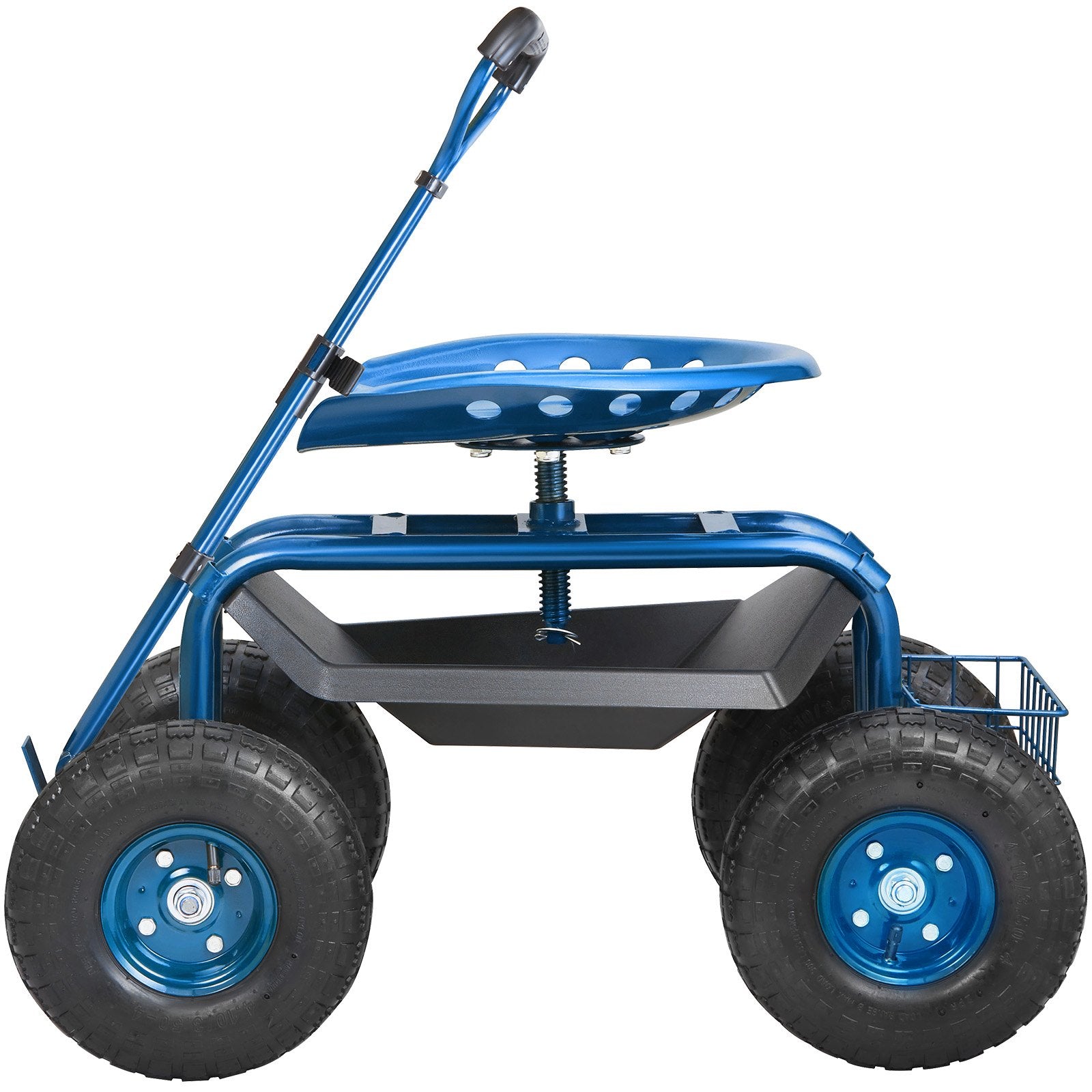 Garden Cart Rolling Workseat 360° Swivel Wagon with Steering Handle Blue