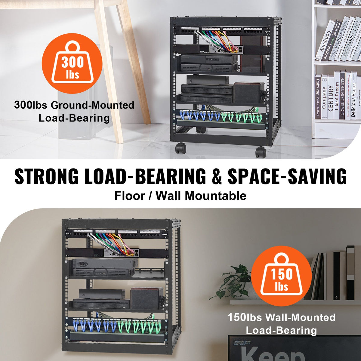Server Rack 12U Open Frame 23-40in Adjustable Depth 4-Post Casters Standing