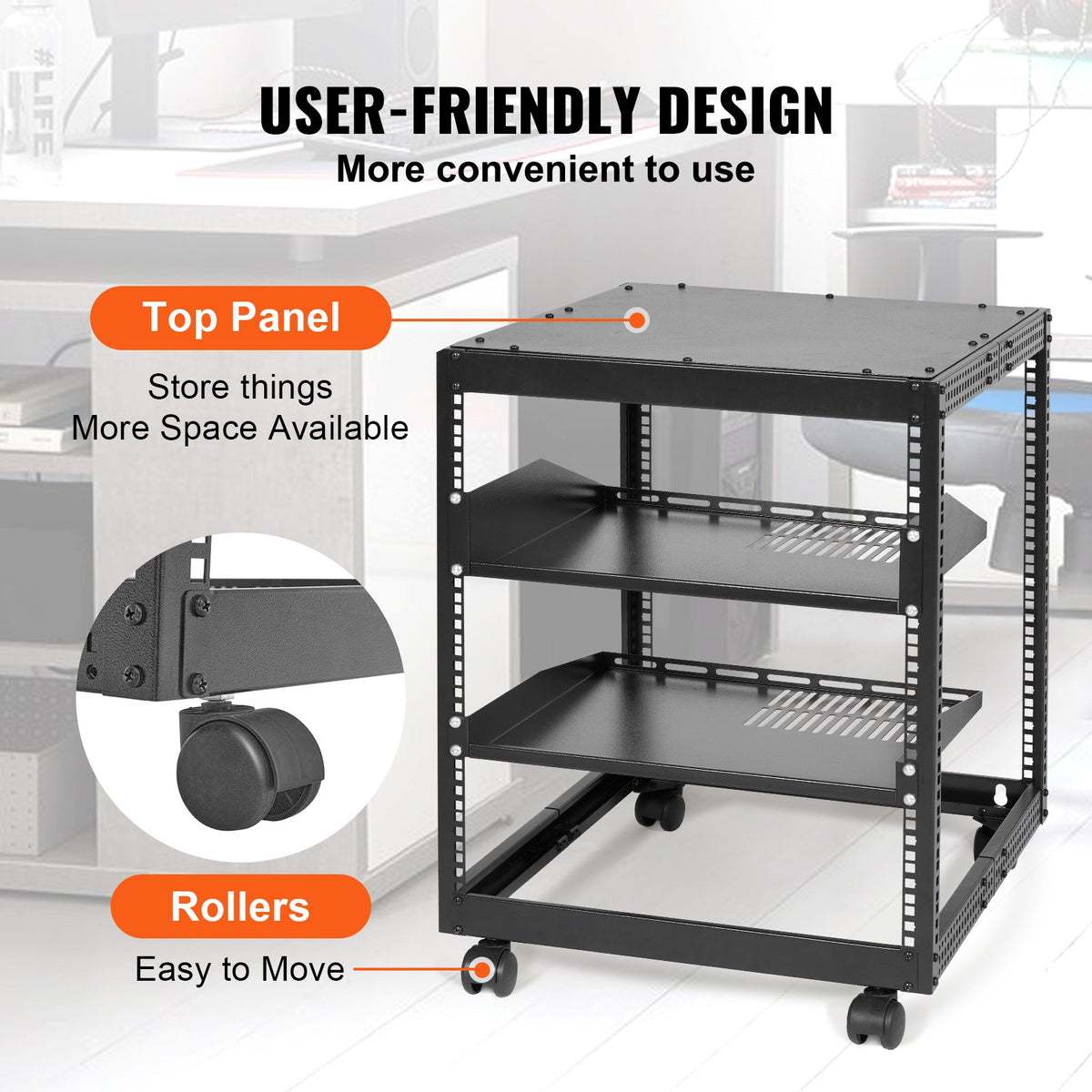 Server Rack 12U Open Frame 23-40in Adjustable Depth 4-Post Casters Standing