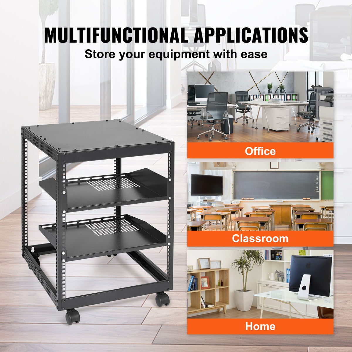 Server Rack 12U Open Frame 23-40in Adjustable Depth 4-Post Casters Standing