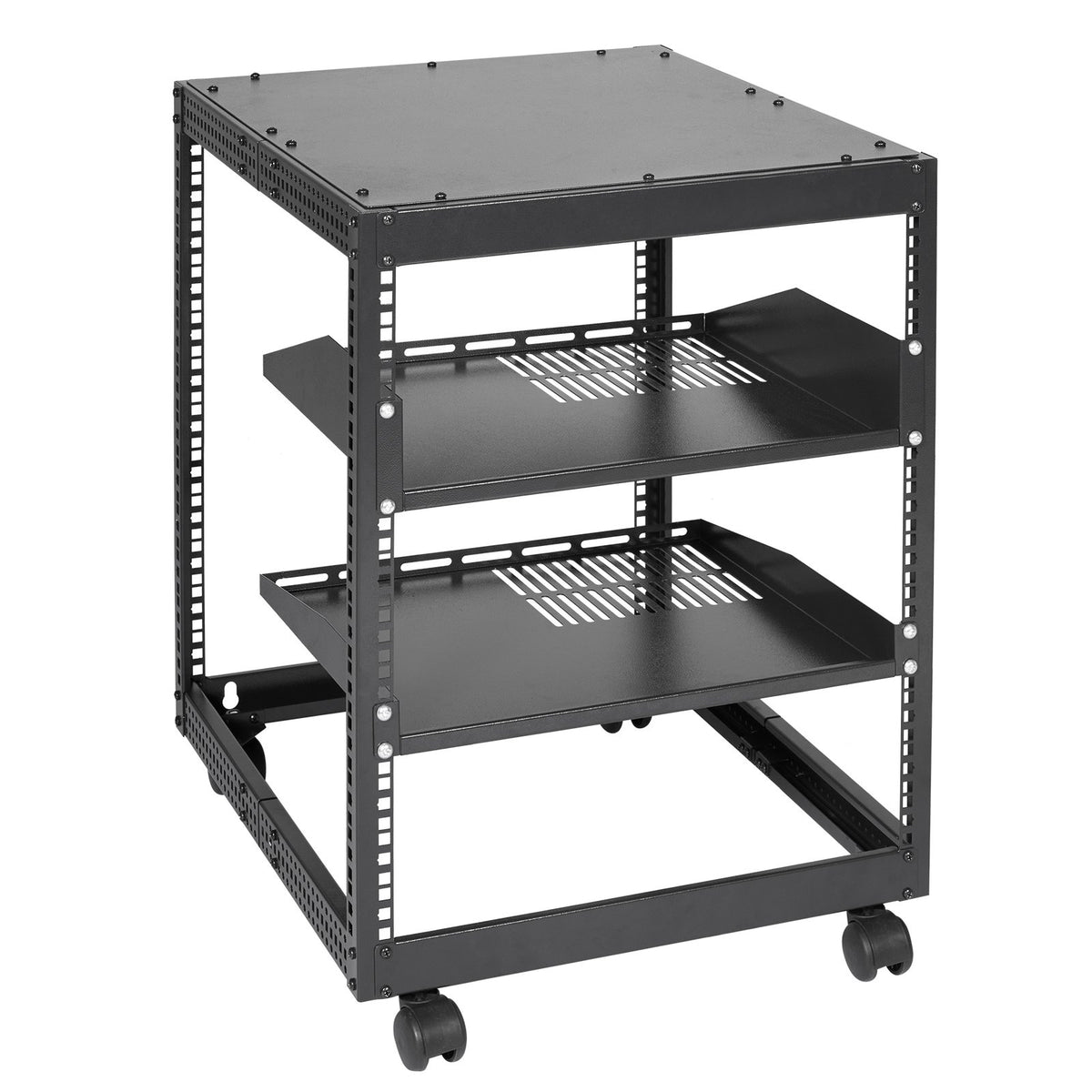 Server Rack 12U Open Frame 23-40in Adjustable Depth 4-Post Casters Standing
