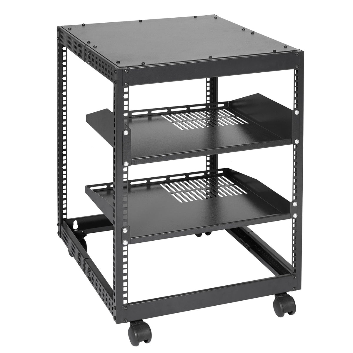Server Rack 12U Open Frame 23-40in Adjustable Depth 4-Post Casters Standing