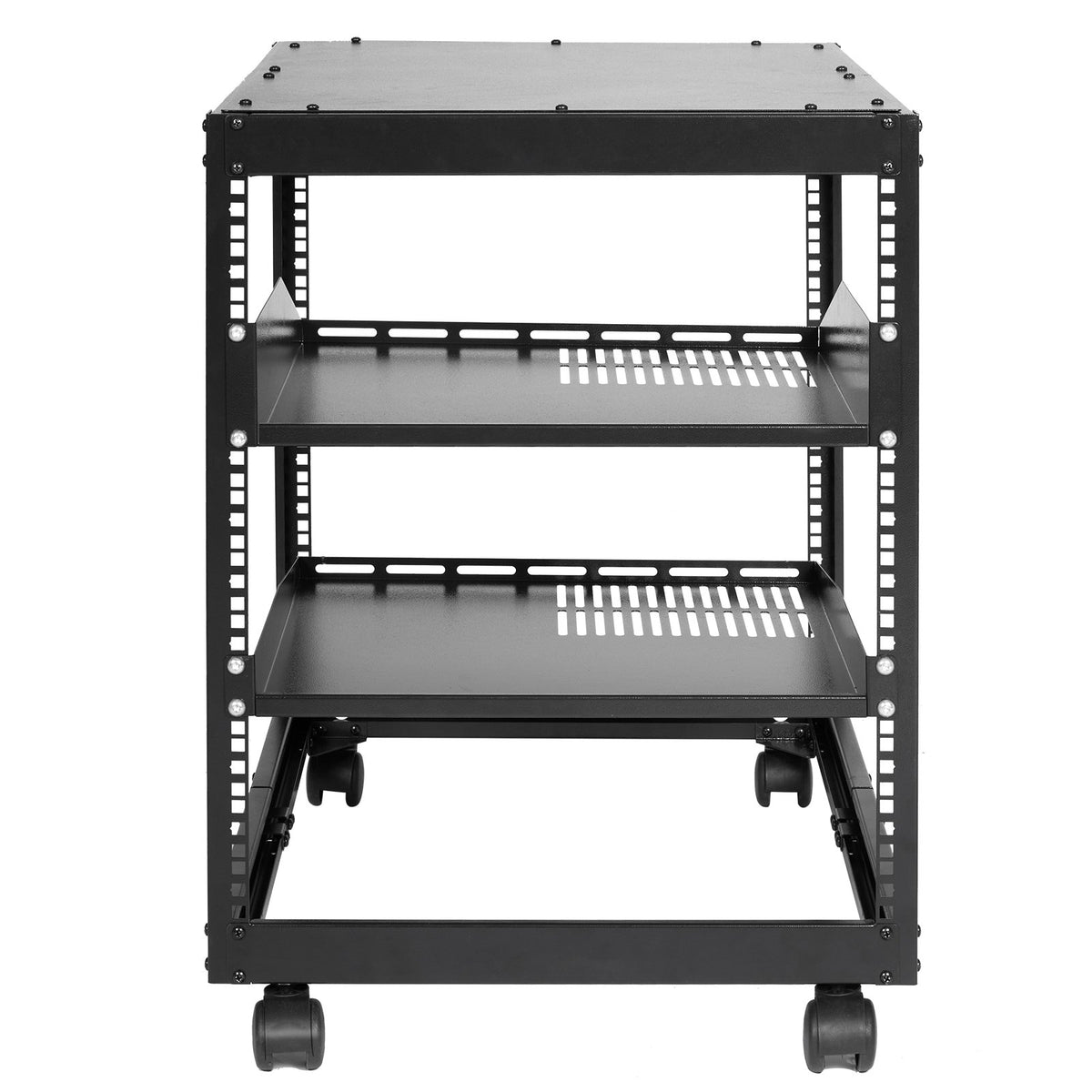 Server Rack 12U Open Frame 23-40in Adjustable Depth 4-Post Casters Standing