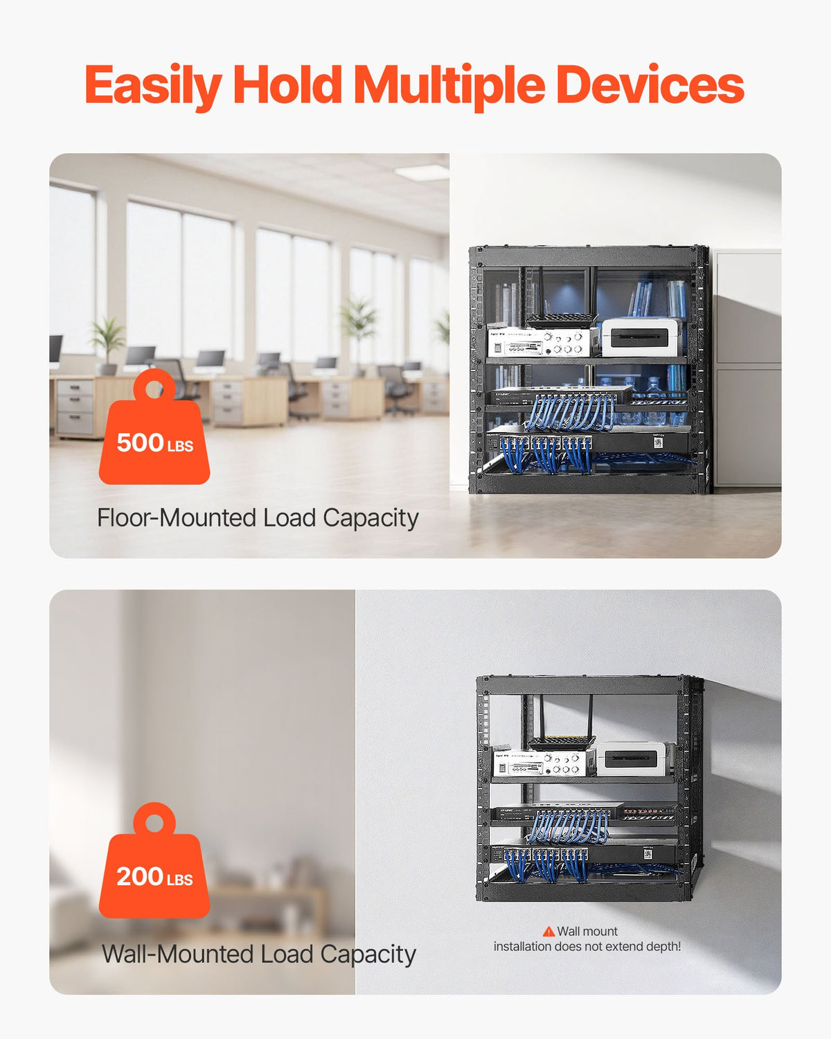 10U Open Frame Network Rack 585mm Wall Mount Floor Stand 4 Post Vented Shelves