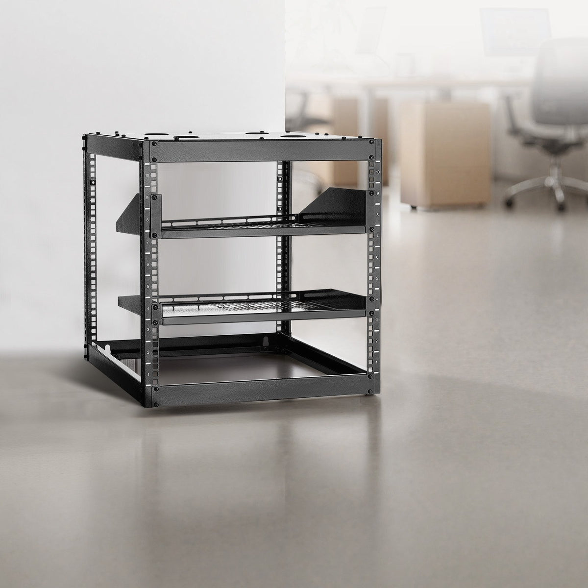 10U Open Frame Network Rack 585mm Wall Mount Floor Stand 4 Post Vented Shelves