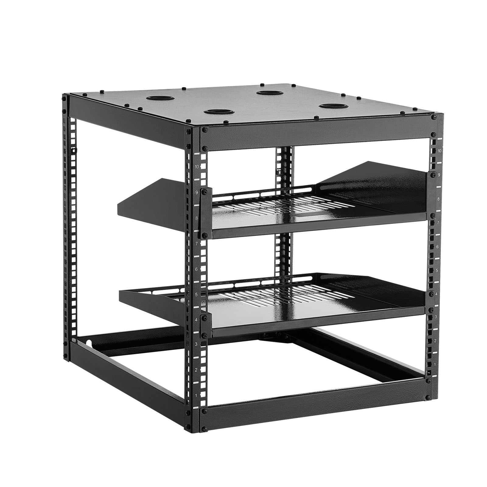 10U Open Frame Network Rack 585mm Wall Mount Floor Stand 4 Post Vented Shelves