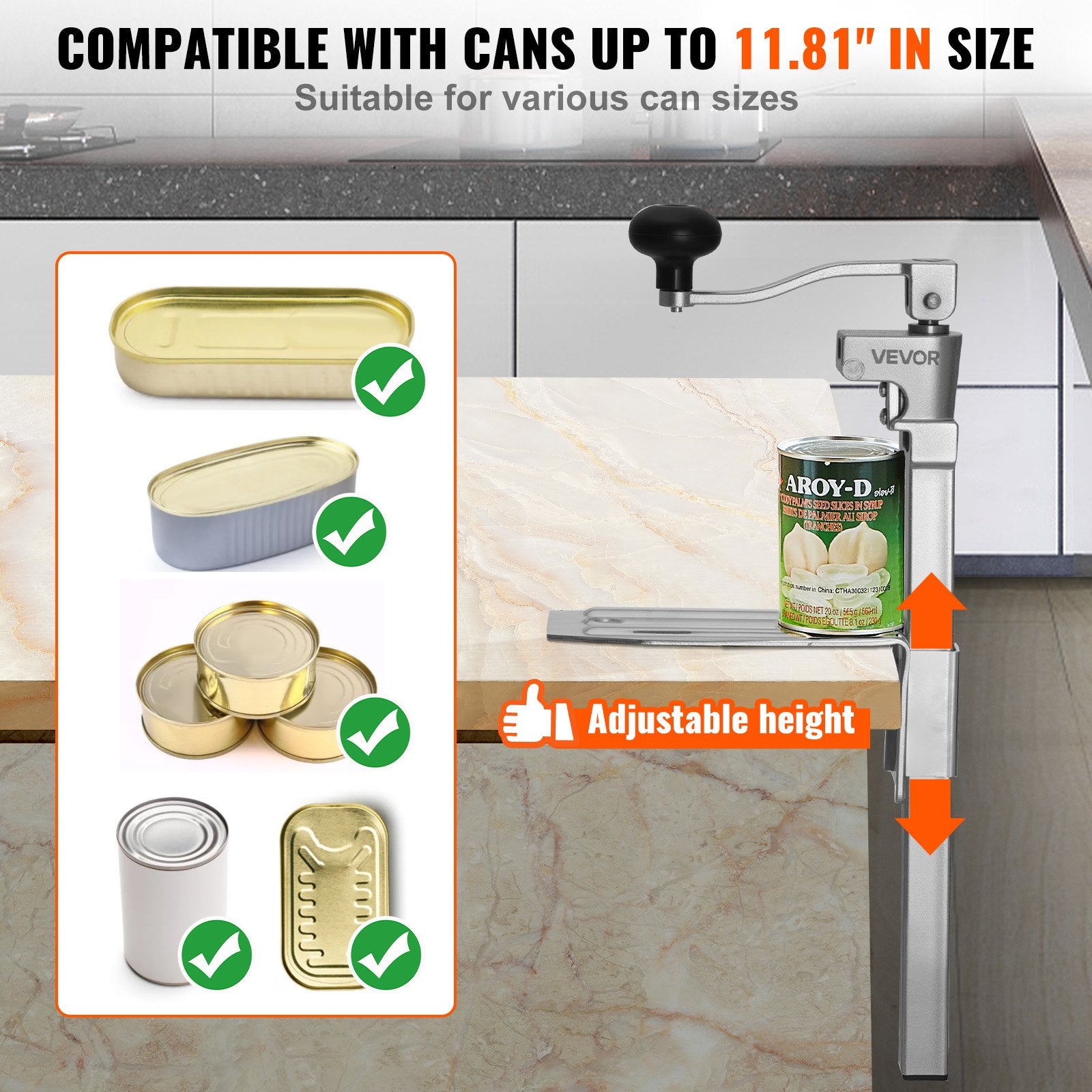 Commercial Can Opener, Heavy-Duty Manual Tabletop, Adjustable for 300mm Cans