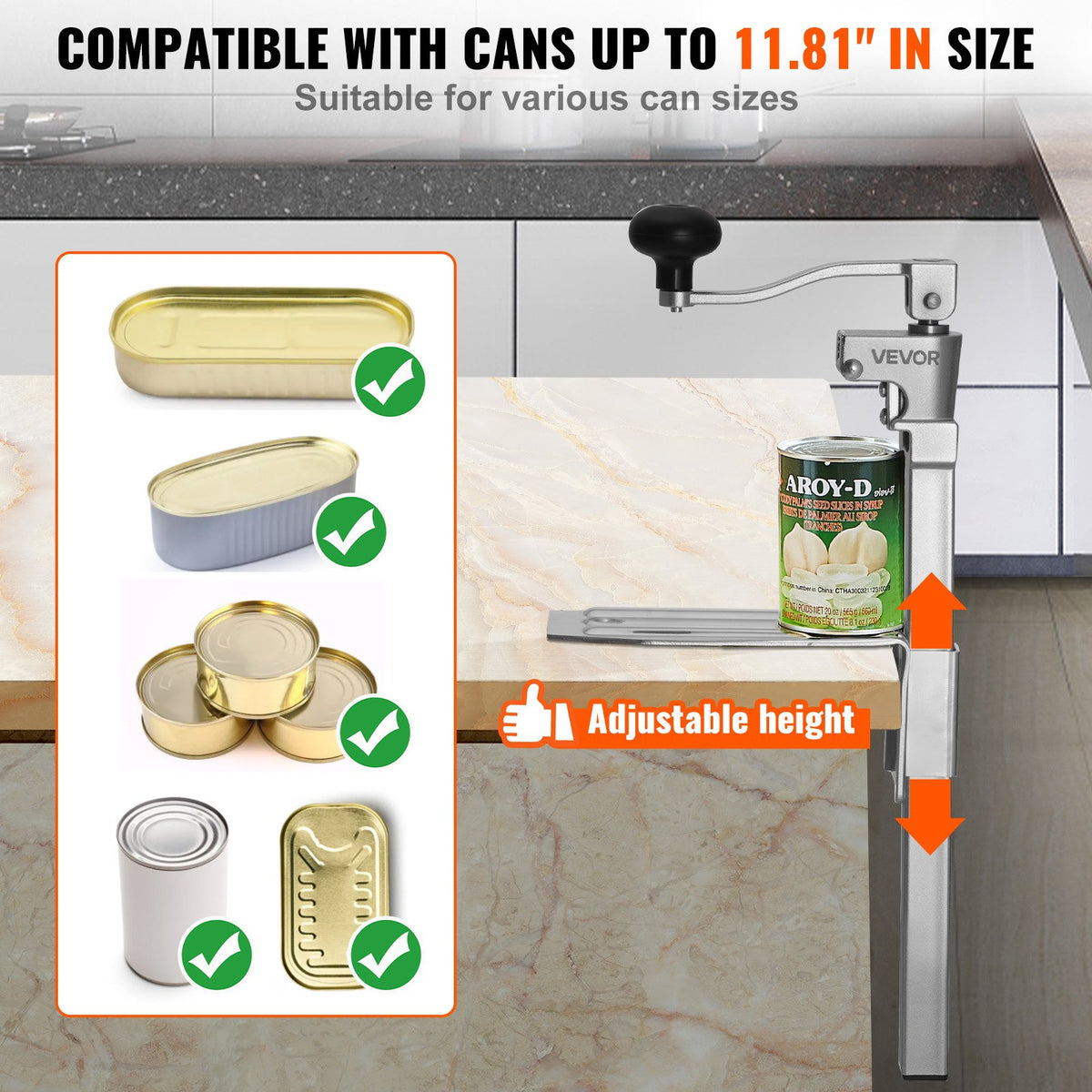 Commercial Can Opener Heavy-Duty Manual Tabletop Adjustable 300mm Stainless