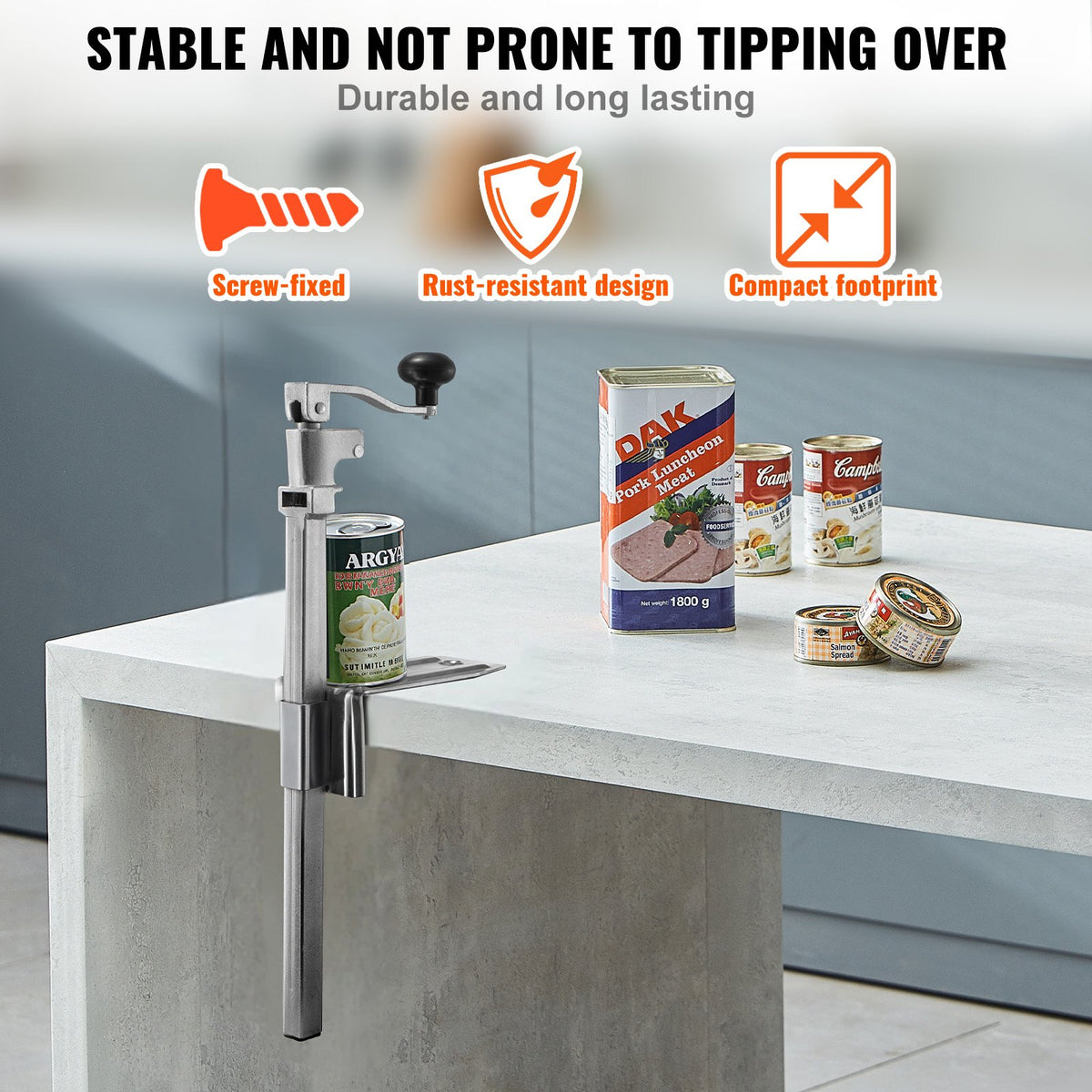 Commercial Can Opener Heavy-Duty Manual Tabletop Adjustable 300mm Stainless