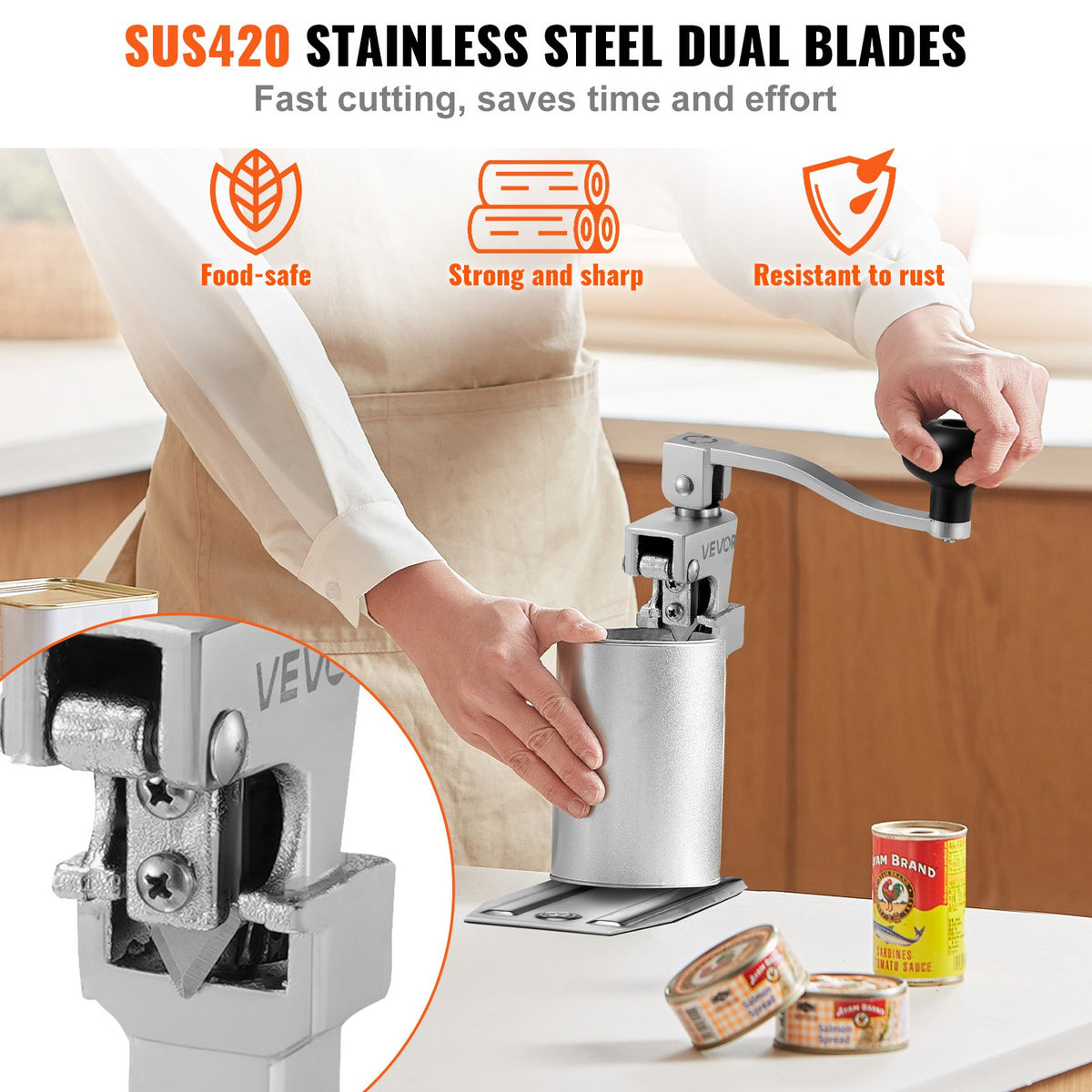 Commercial Can Opener Heavy-Duty Manual Tabletop Adjustable 300mm Stainless