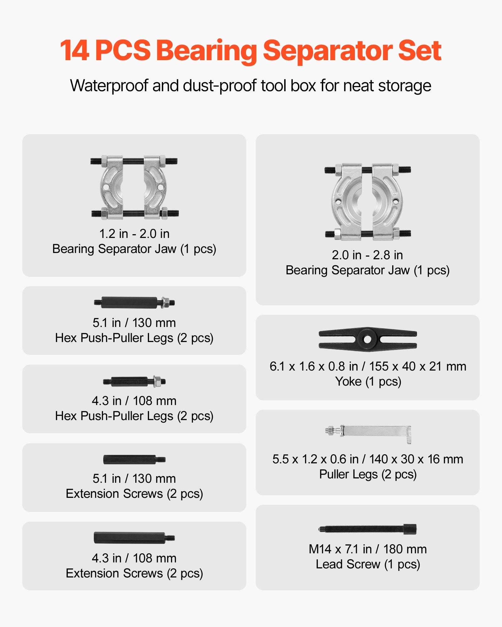 Bearing Puller Kit, 14-Piece 5 Ton Bearing Separator with 50mm & 70mm Jaws