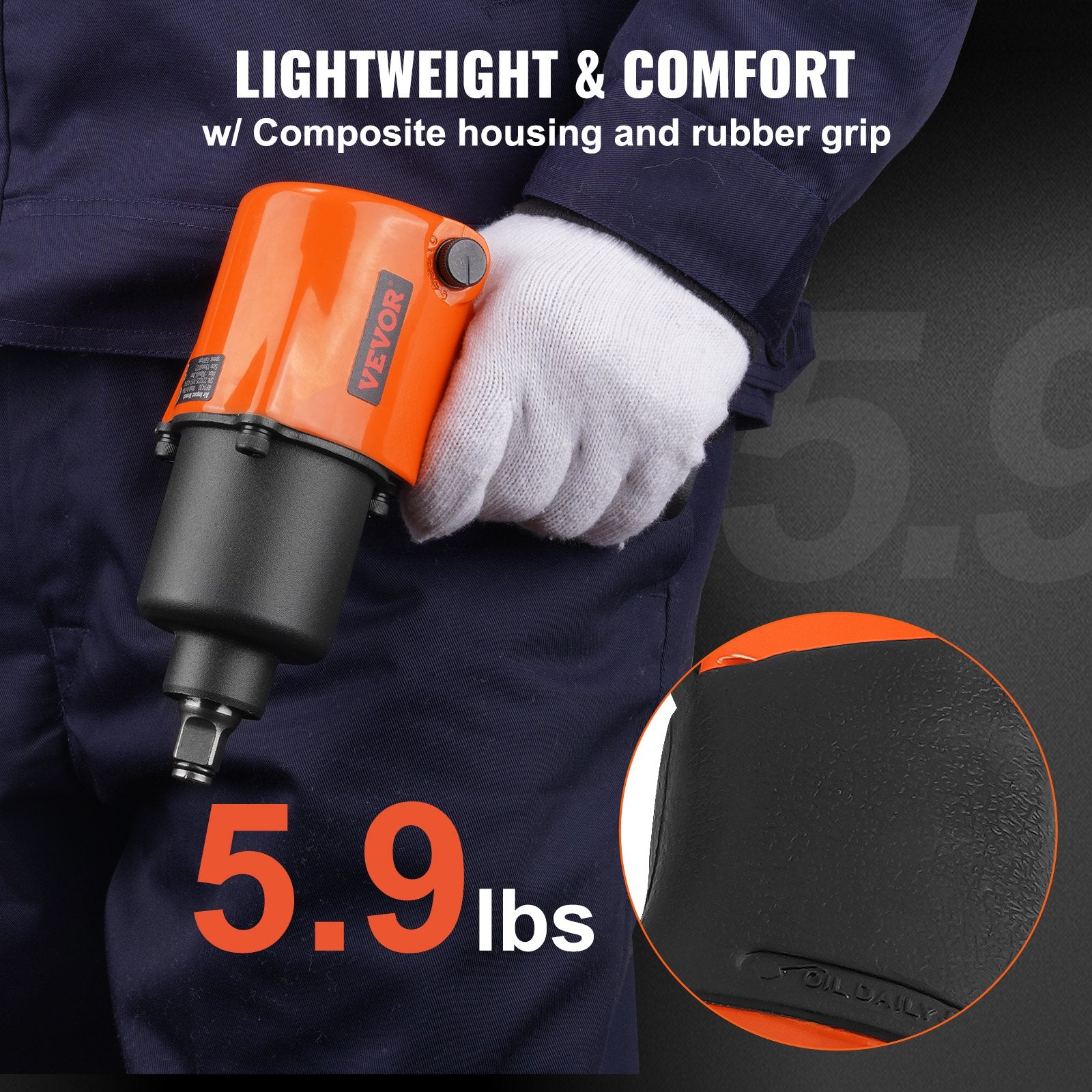 Air Impact Wrench 1/2" Drive 880ft-lbs Torque 7500RPM Lightweight Tool