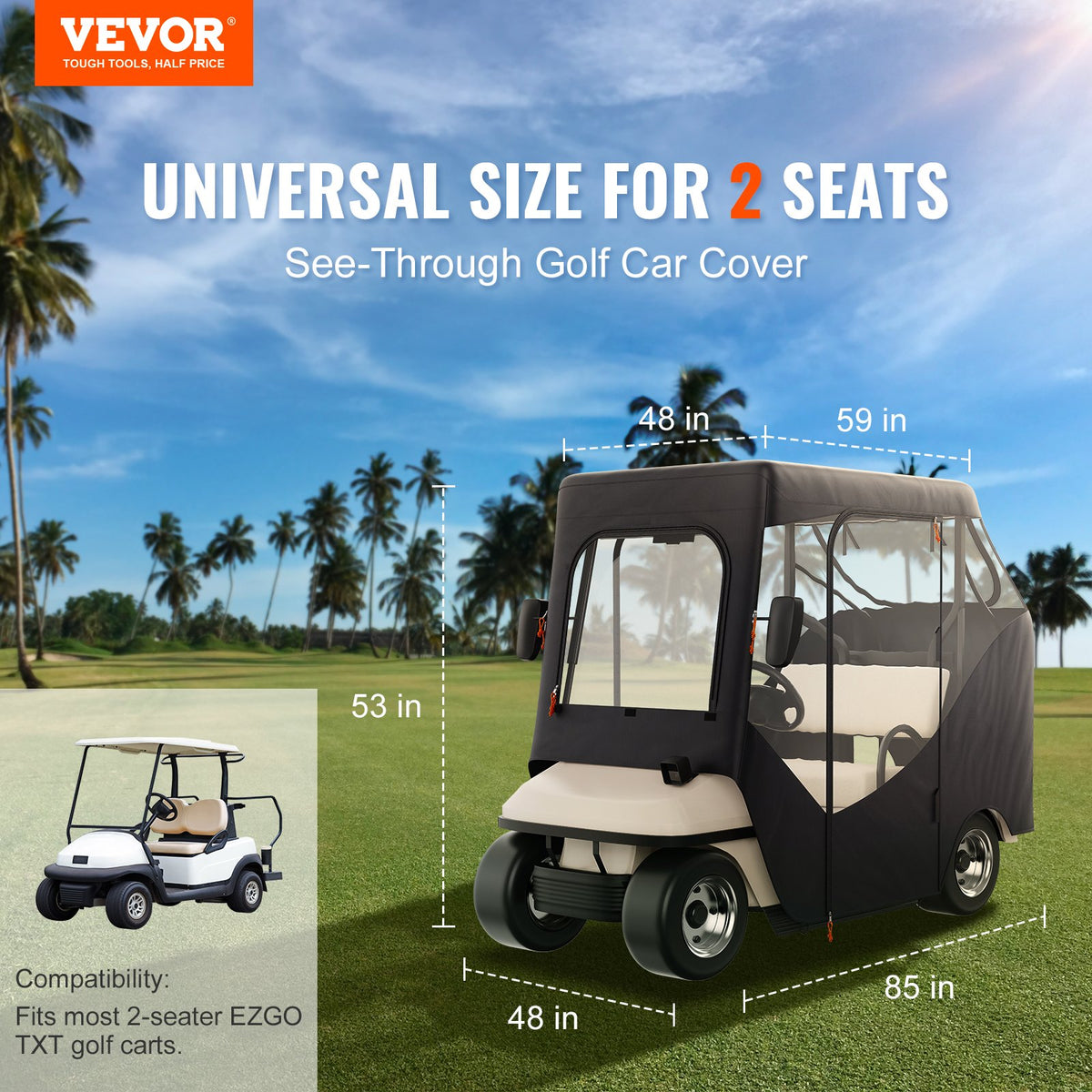 2-Seater Golf Cart Enclosure, Sunproof Dustproof Club Car Cover