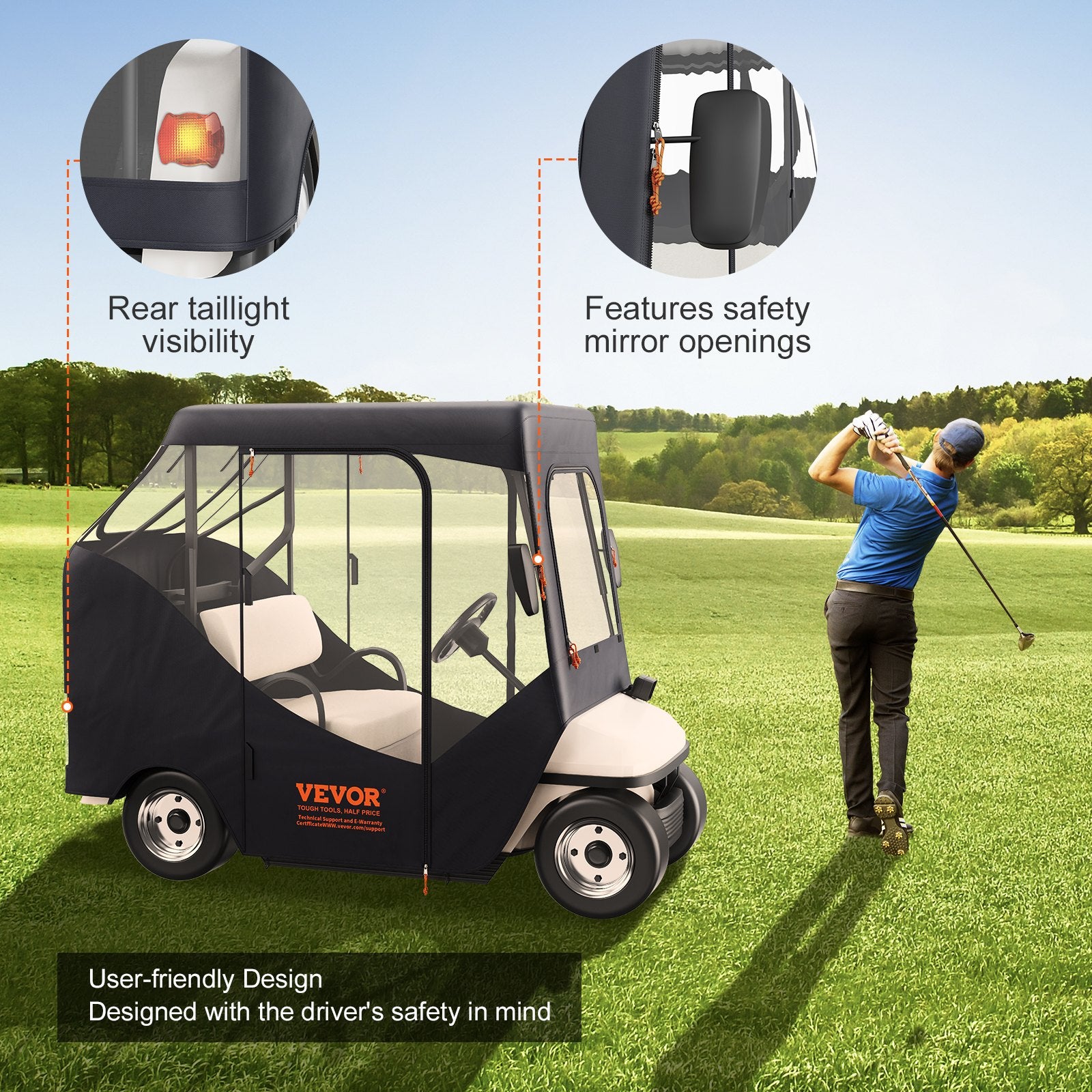 2-Seater Golf Cart Enclosure, Sunproof Dustproof Club Car Cover
