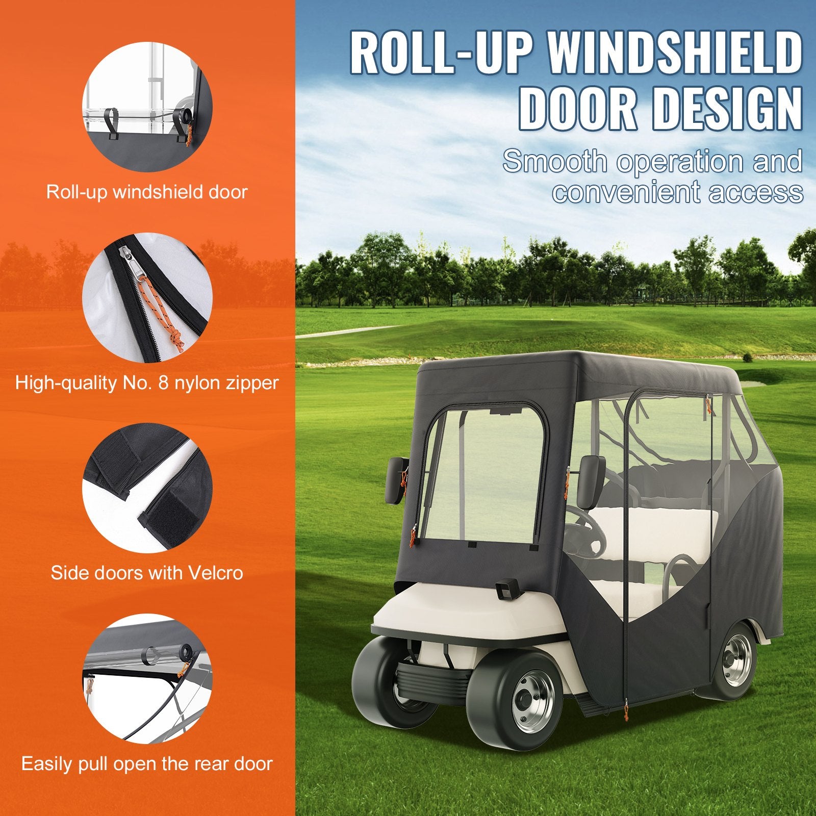2-Seater Golf Cart Enclosure, Sunproof Dustproof Club Car Cover