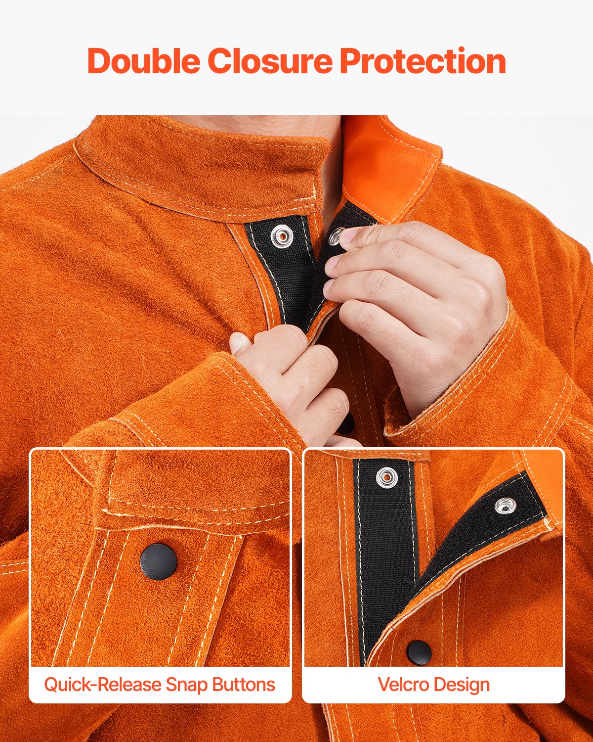 Flame-Resistant Welding Jacket M Size Cowhide Leather Waterproof Heat-Resistant