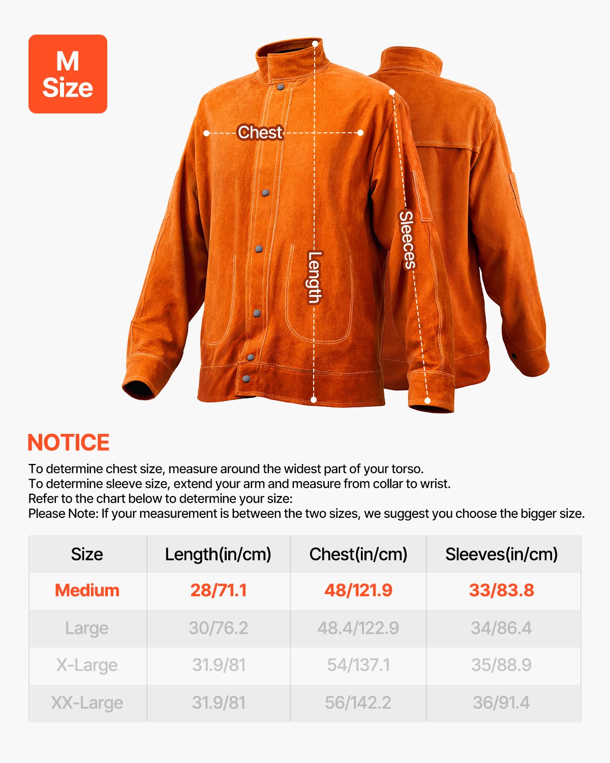 Flame-Resistant Welding Jacket M Size Cowhide Leather Waterproof Heat-Resistant