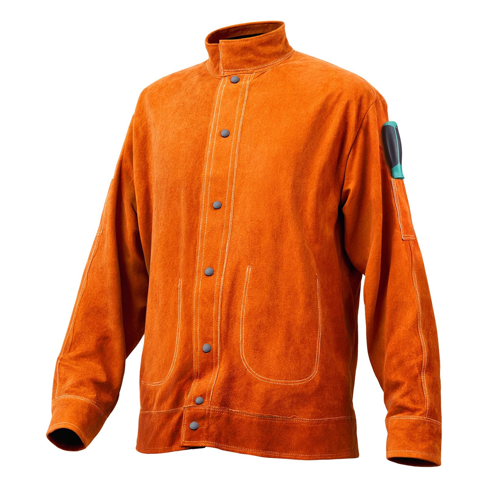 Flame-Resistant Welding Jacket M Size Cowhide Leather Waterproof Heat-Resistant