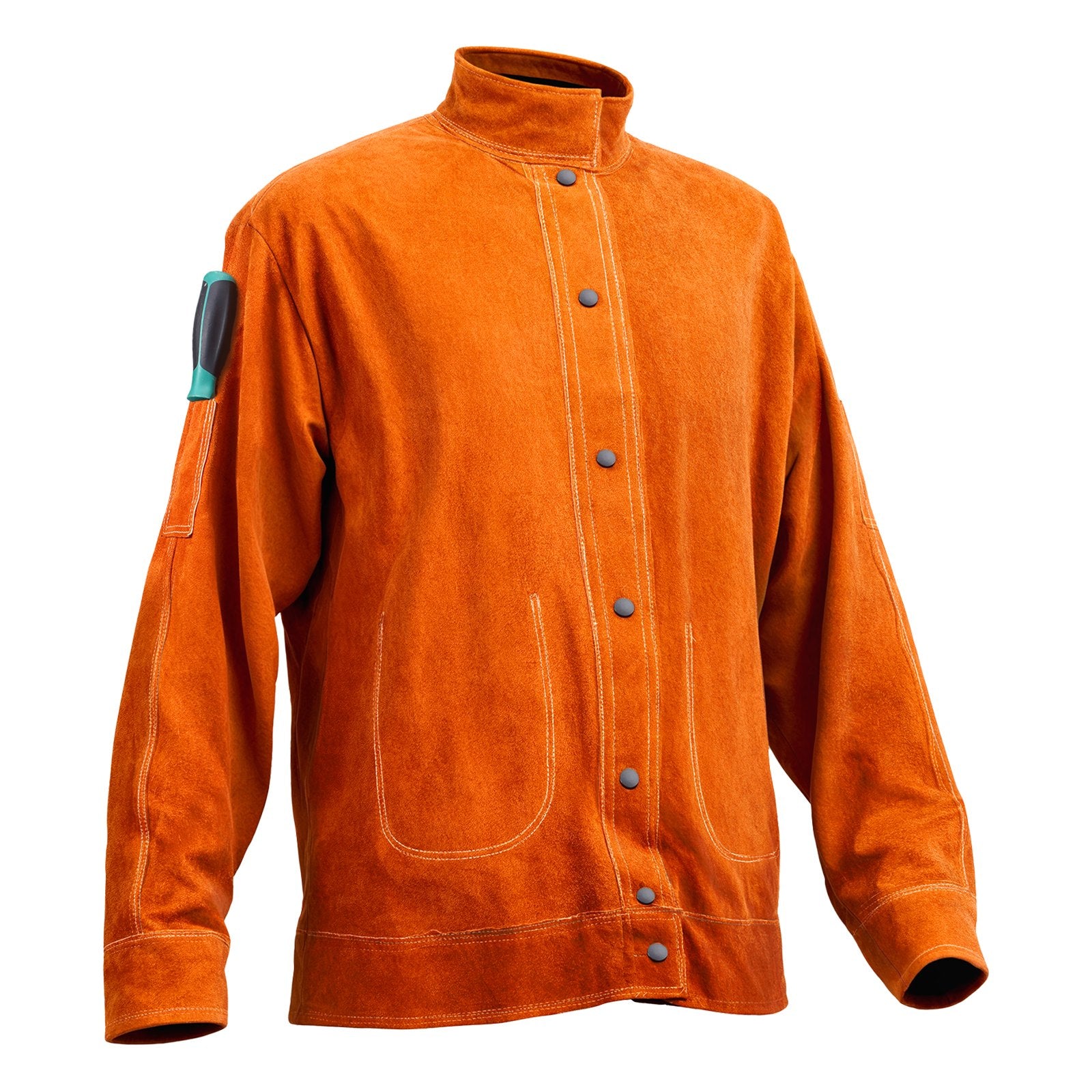 Flame-Resistant Welding Jacket M Size Cowhide Leather Waterproof Heat-Resistant