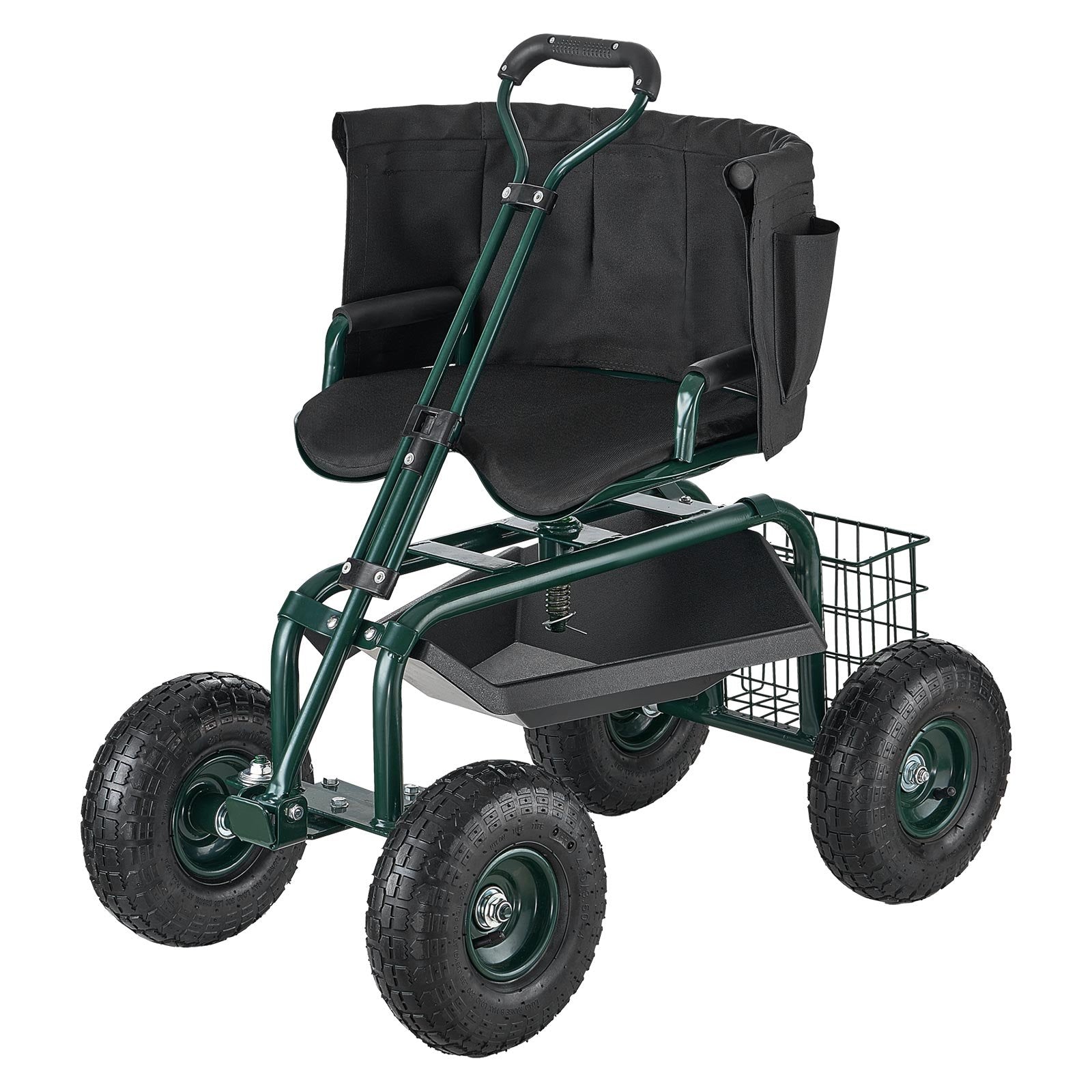 Garden Seat with Wheels Rolling Stool 360° Swivel Backrest 181kg