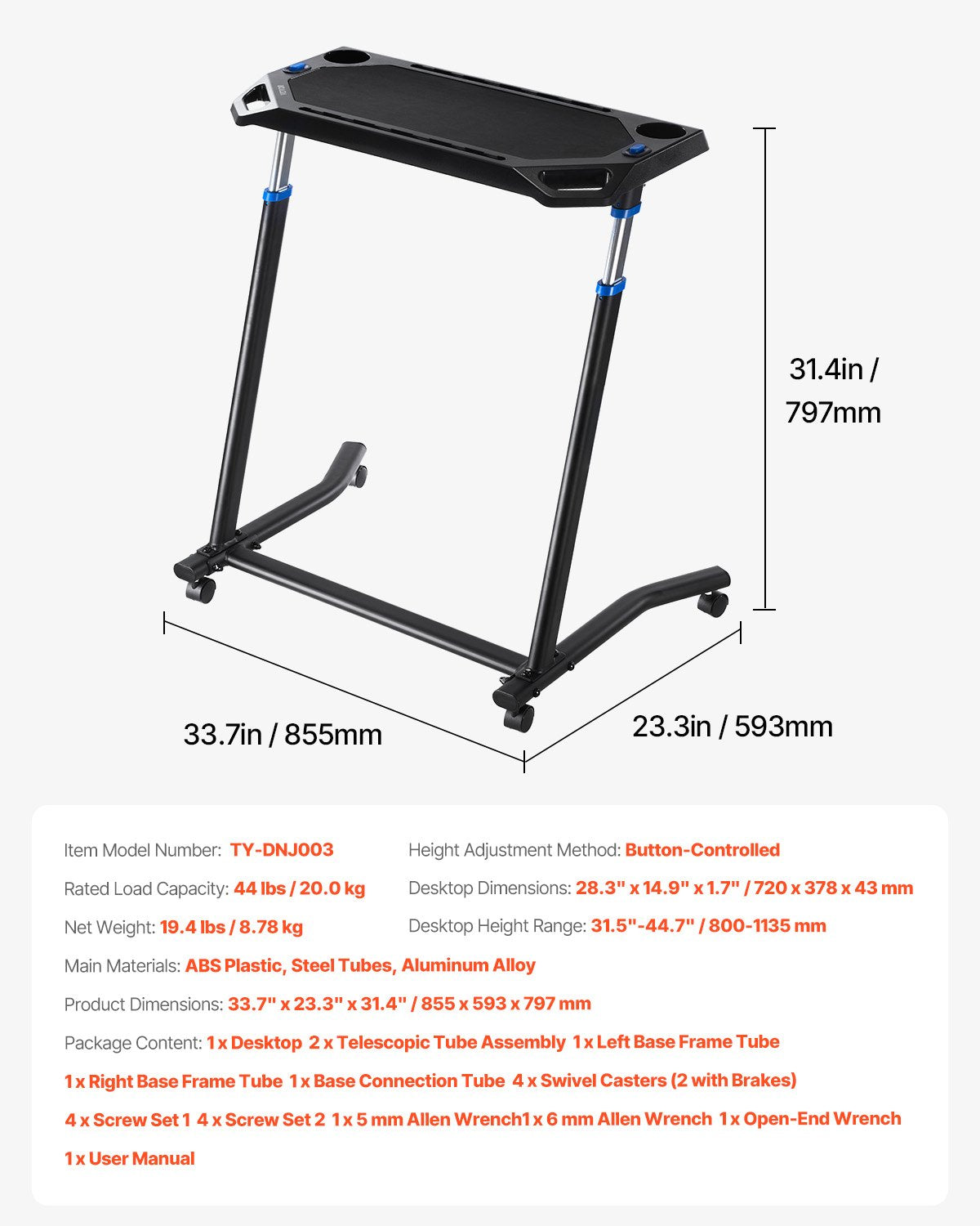Foldable Cycling Desk Bike Trainer Treadmill Desk Mobile Home Office Fitness Use