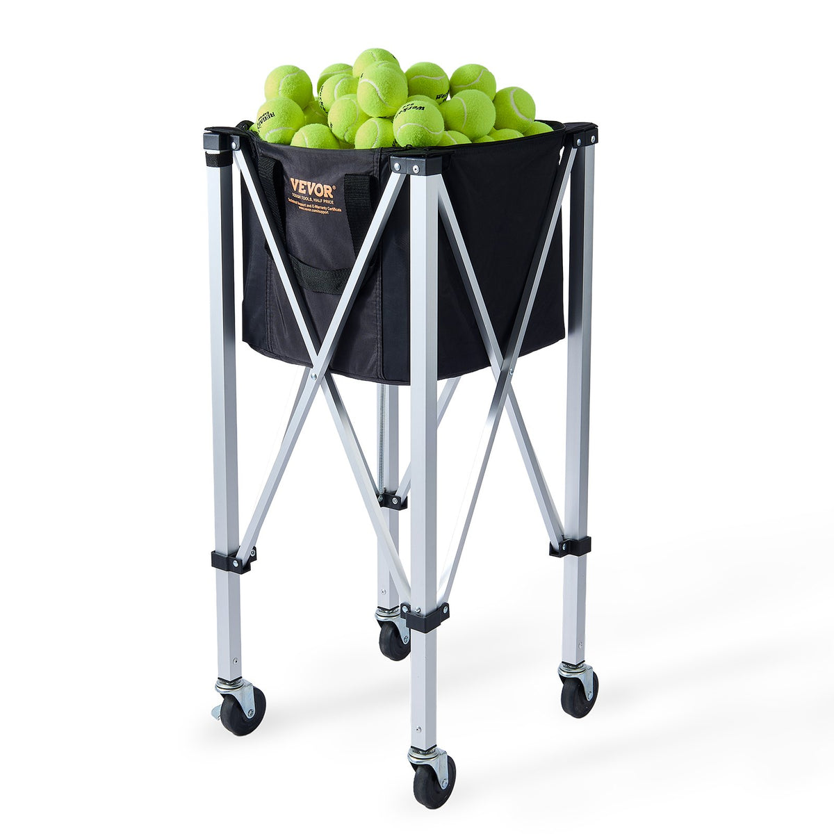 Foldable Tennis Ball Hopper 150 Balls Aluminum Alloy Basket Cart with Wheels