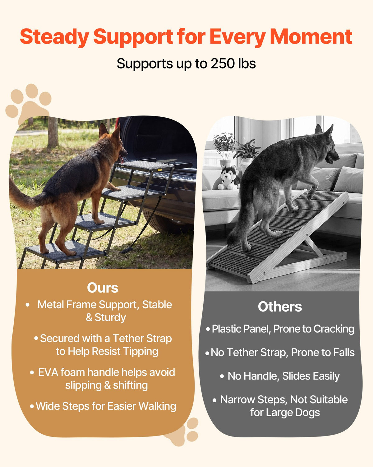 4-Step Foldable Dog Stairs for Car Non-Slip Ramp Supports up to 113kg