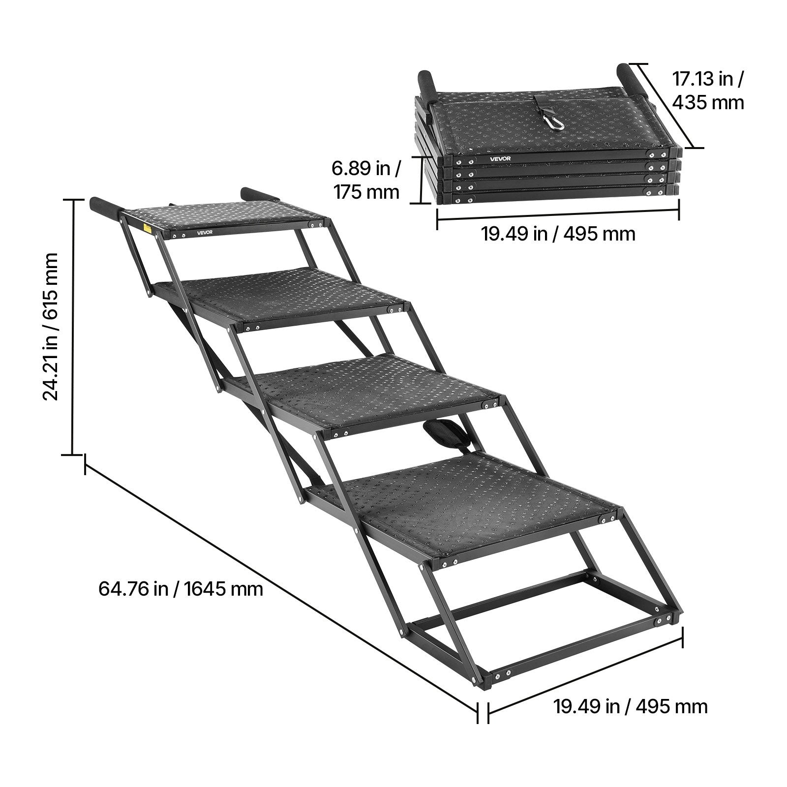 4-Step Foldable Dog Stairs for Car Non-Slip Ramp Supports up to 113kg