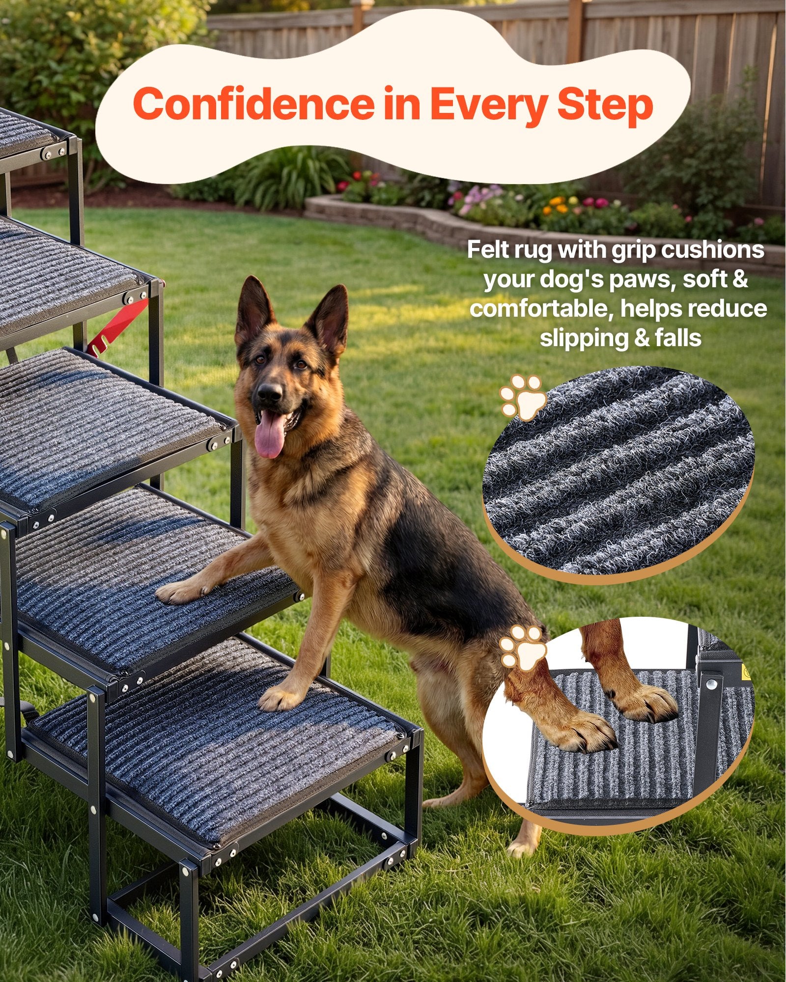 Dog Stairs Car 5 Step Foldable Ramp Extra Wide Non-Slip 91kg Portable Pet Ladder
