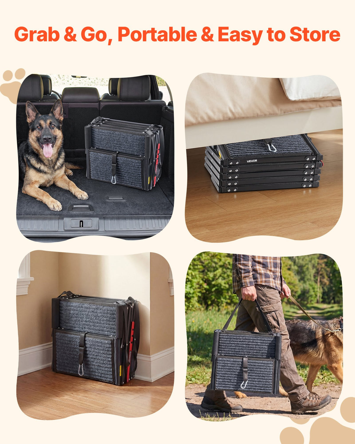 Dog Stairs Car 5 Step Foldable Ramp Extra Wide Non-Slip 91kg Portable Pet Ladder