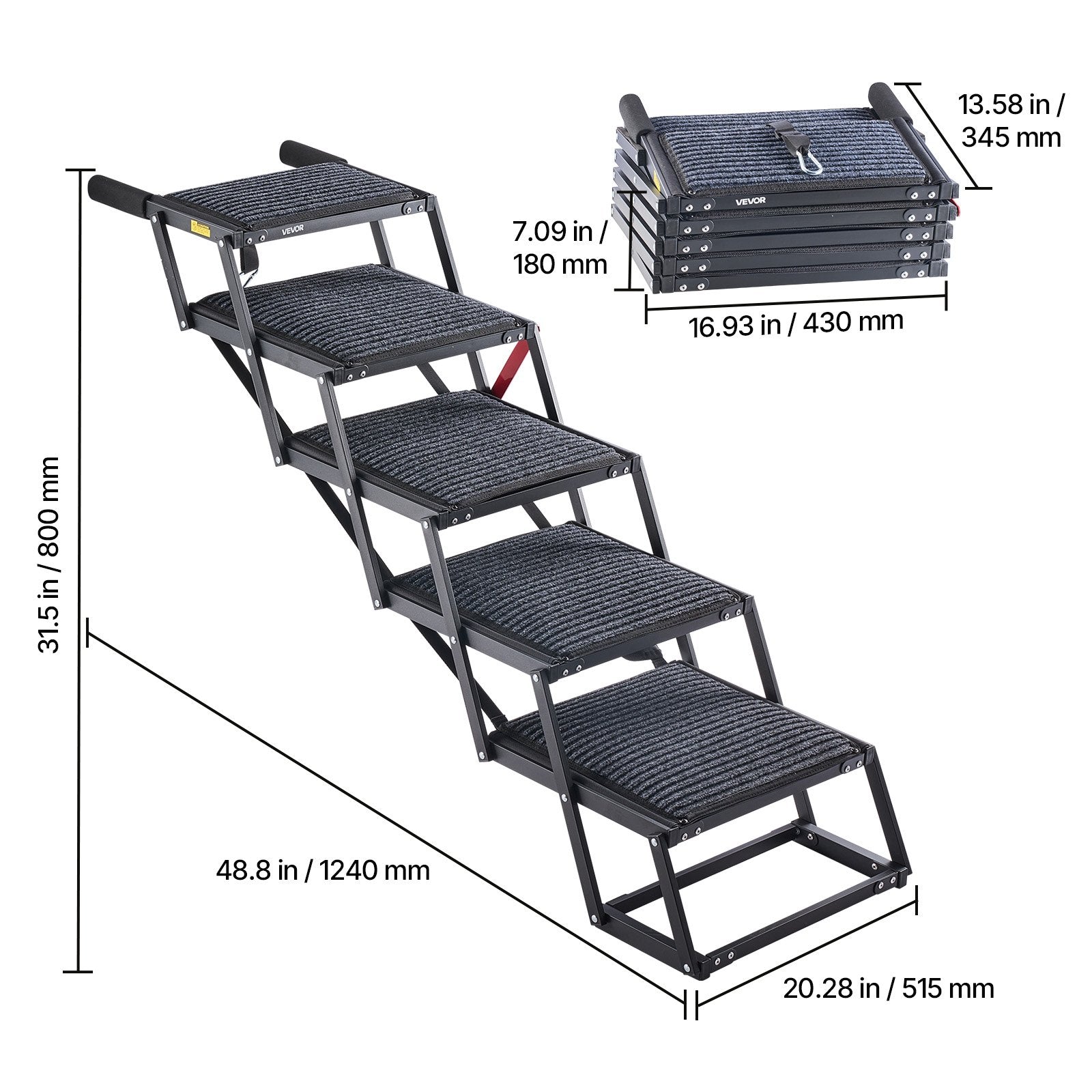 Dog Stairs Car 5 Step Foldable Ramp Extra Wide Non-Slip 91kg Portable Pet Ladder