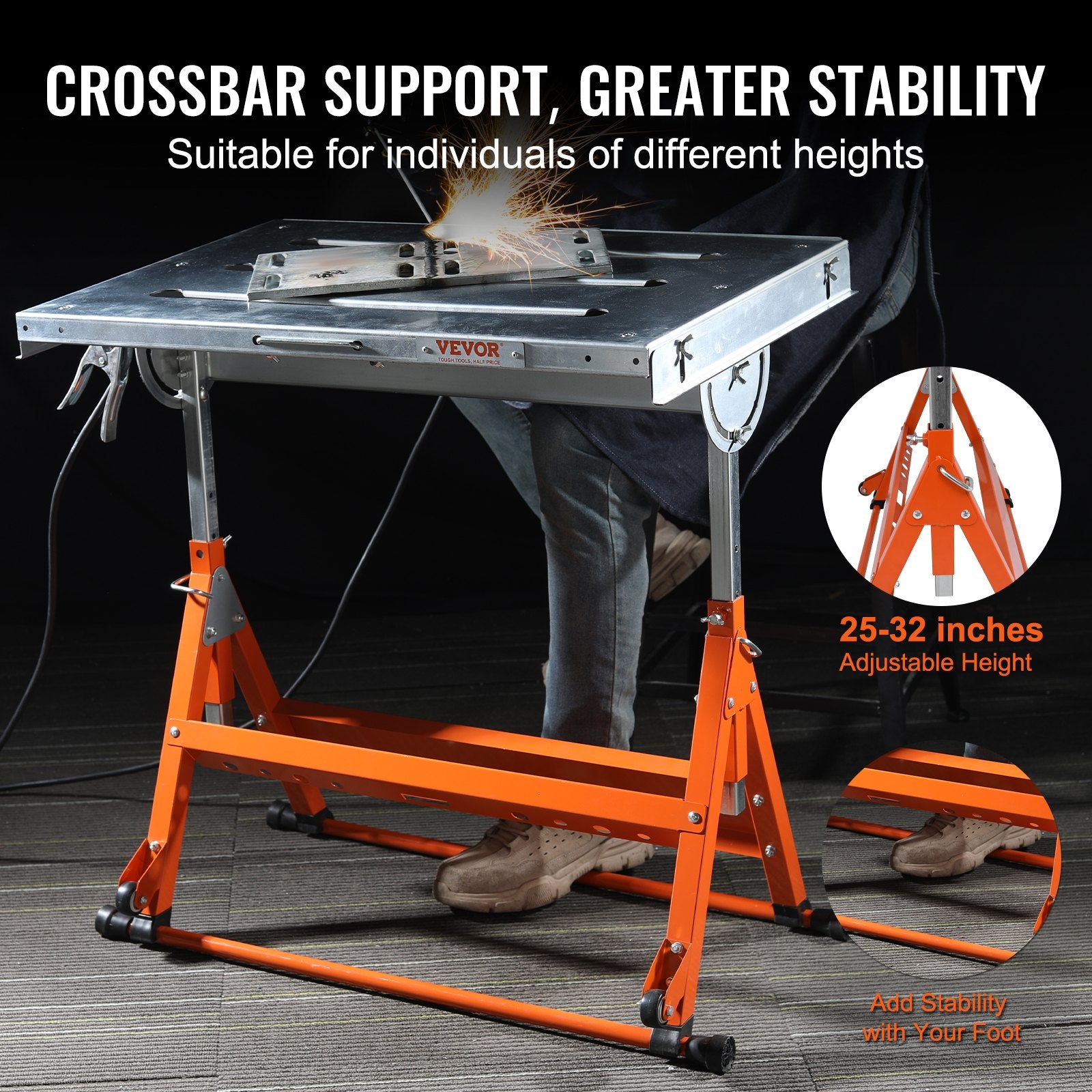 Welding Table 30x20 Inch Steel Workbench 400LBS Folding with Adjustable Rails