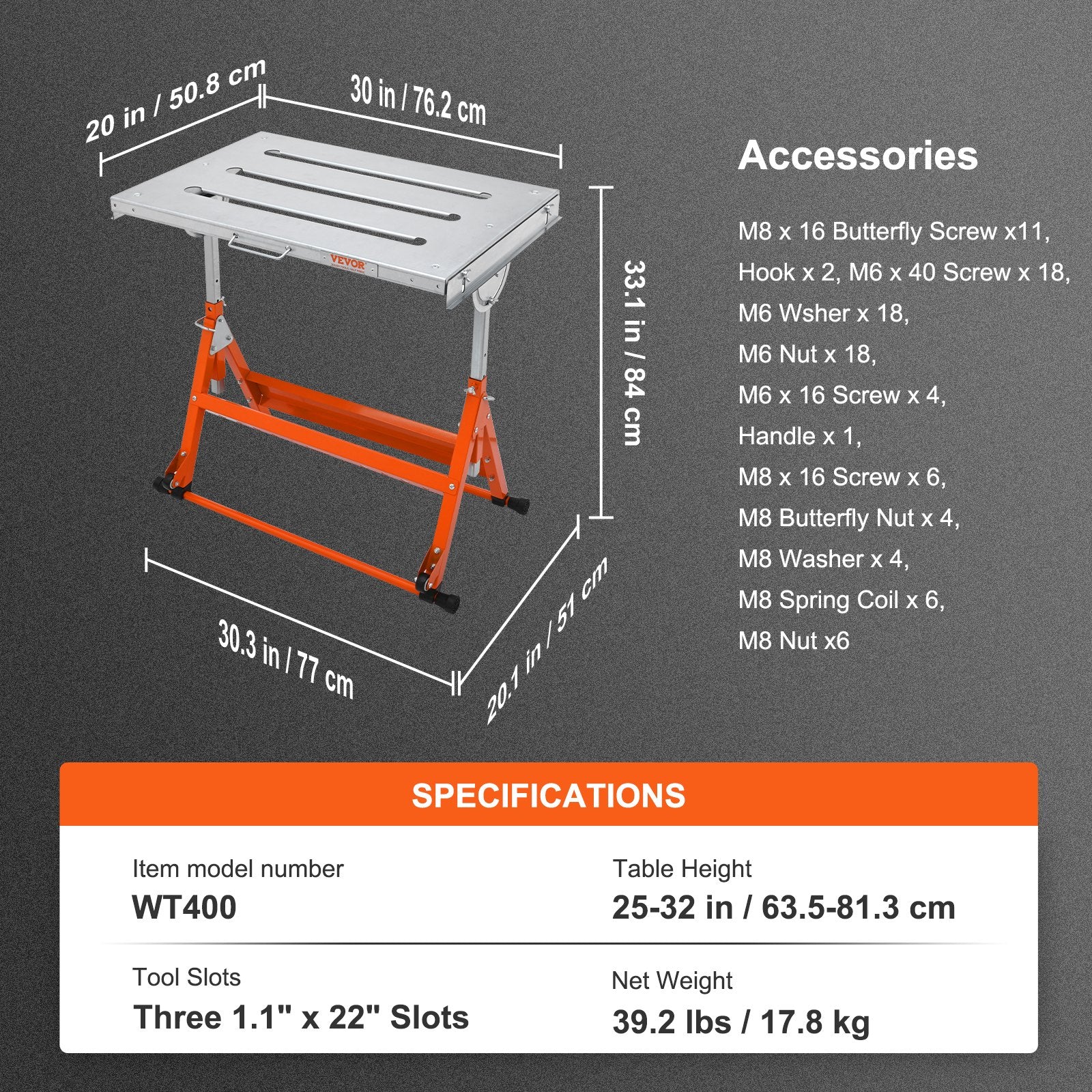Welding Table 30x20 Inch Steel Workbench 400LBS Folding with Adjustable Rails