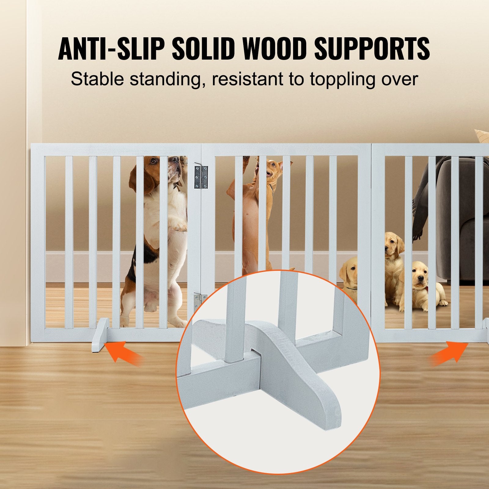 Free Standing Dog Gate 24"H x 60"W 3-Panel Foldable Expandable Pet Barrier White