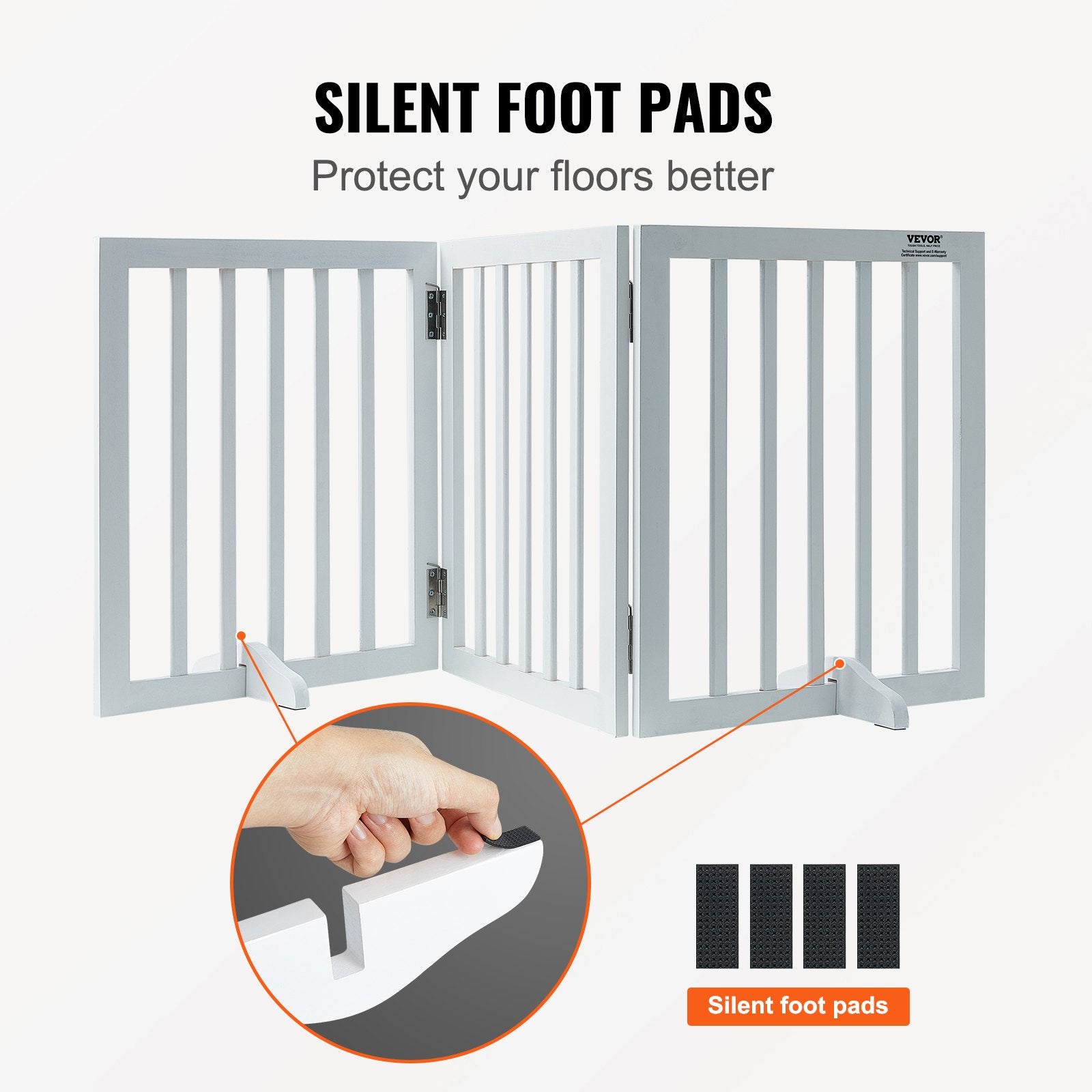 Free Standing Dog Gate 24"H x 60"W 3-Panel Foldable Expandable Pet Barrier White