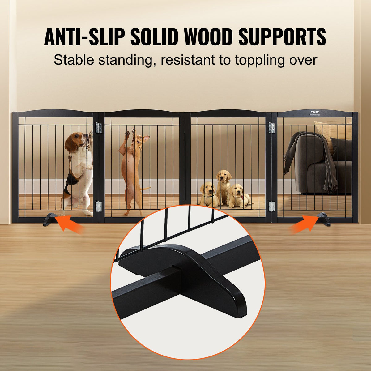 32"H x 96.5"W Free Standing and Foldable Pet Gate with 4 Panels Brown