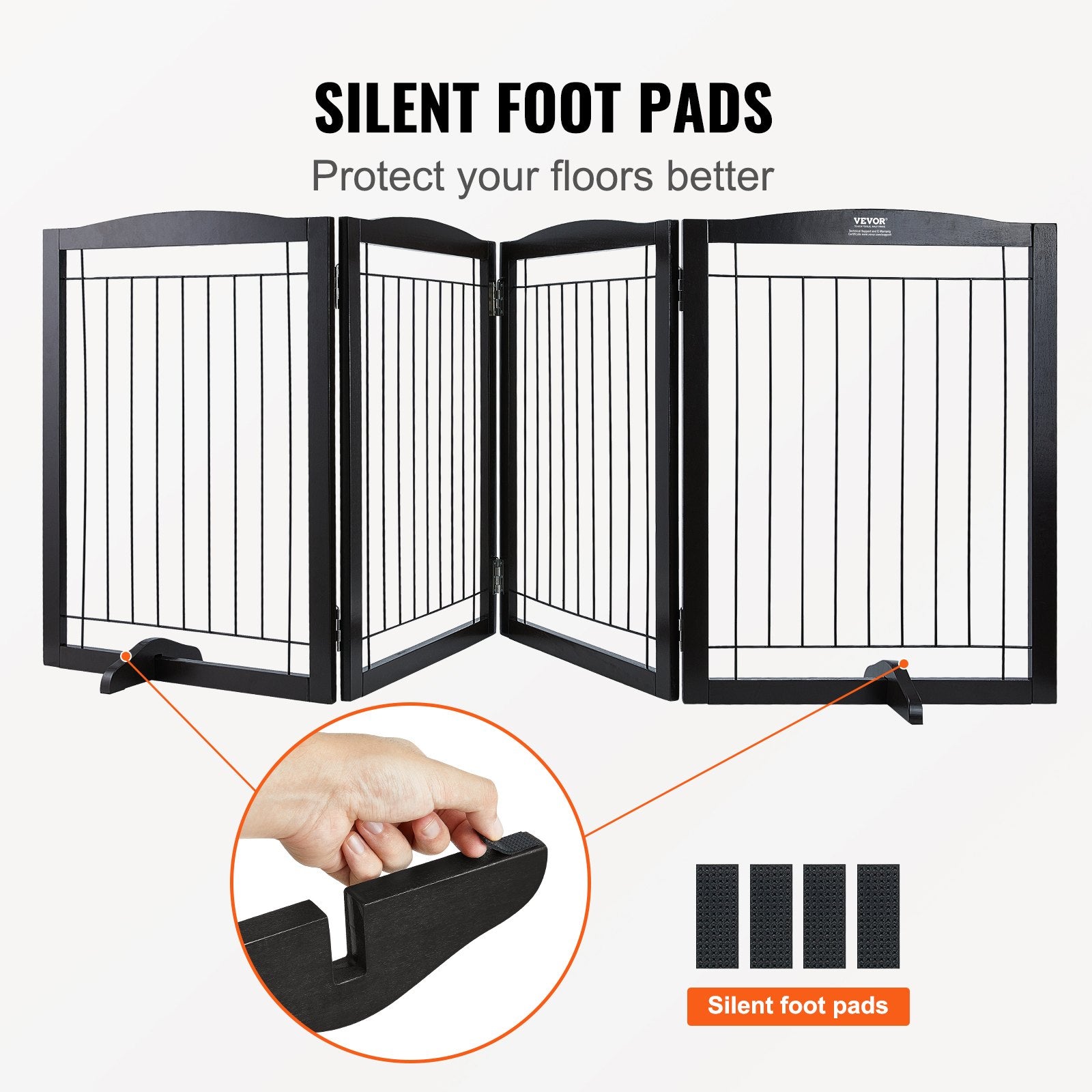 32"H x 96.5"W Free Standing and Foldable Pet Gate with 4 Panels Brown