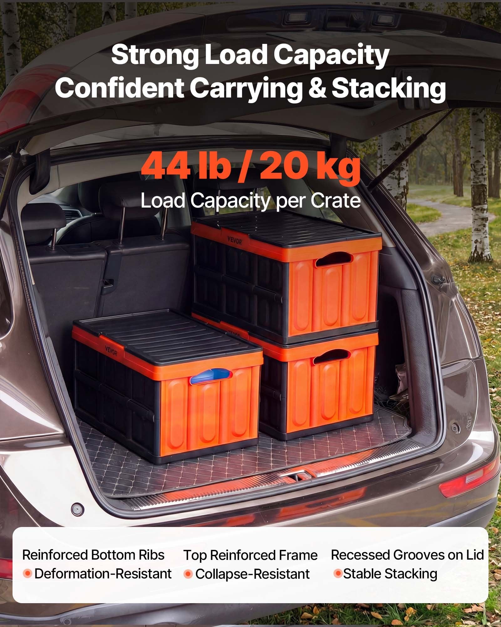 3-Pack 45L Collapsible Storage Bins Lidded Stackable Folding Crates with Handles