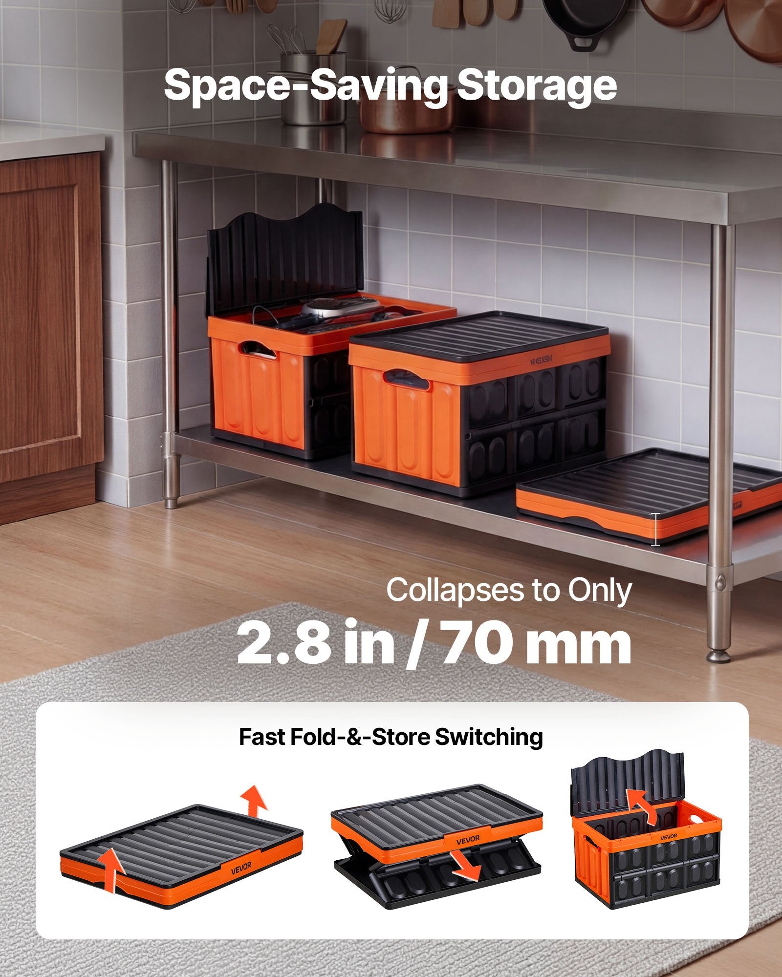 3-Pack 45L Collapsible Storage Bins Lidded Stackable Folding Crates with Handles