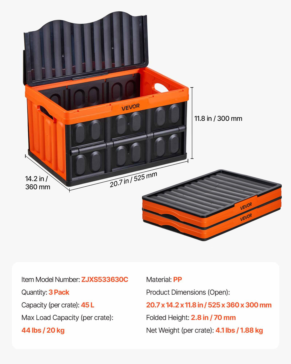 3-Pack 45L Collapsible Storage Bins Lidded Stackable Folding Crates with Handles