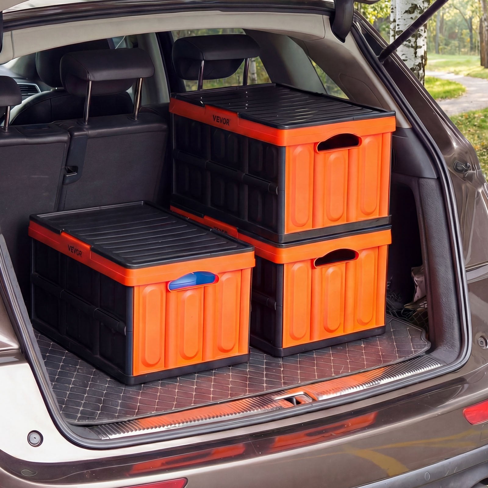 3-Pack 45L Collapsible Storage Bins Lidded Stackable Folding Crates with Handles