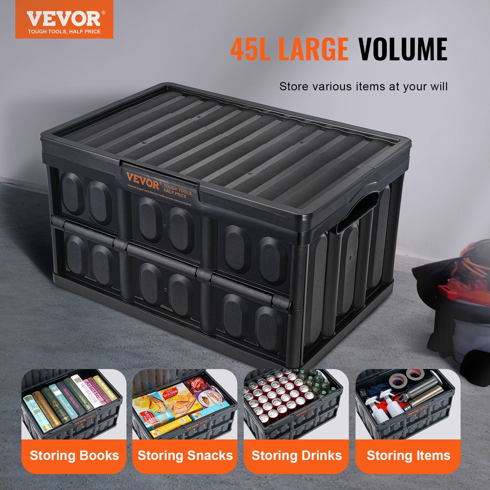 Collapsible Storage Bins with Lids 45L 3 Pack Folding Stackable Crates