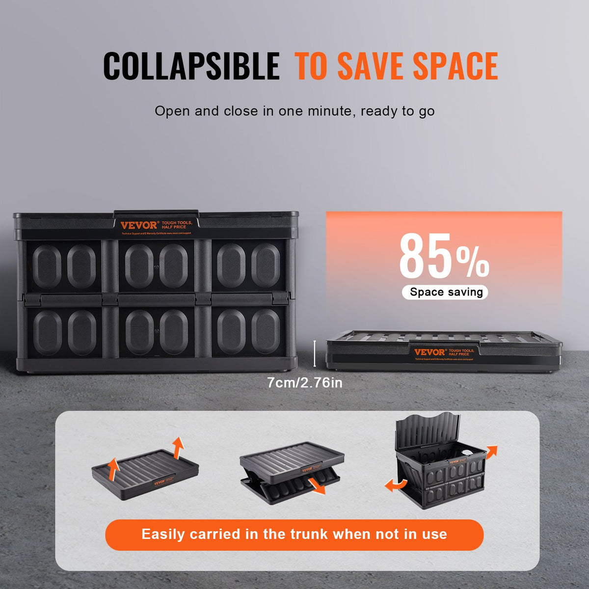 Collapsible Storage Bins with Lids 45L 3 Pack Folding Stackable Crates