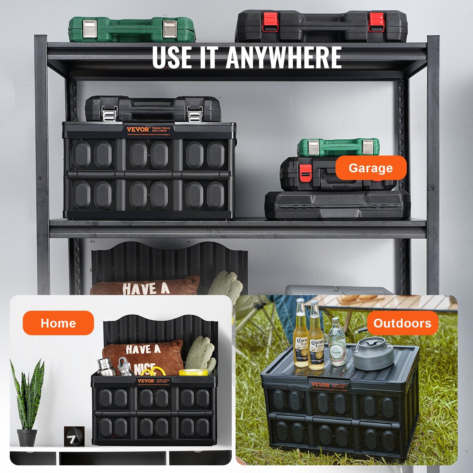 Collapsible Storage Bins with Lids 45L 3 Pack Folding Stackable Crates