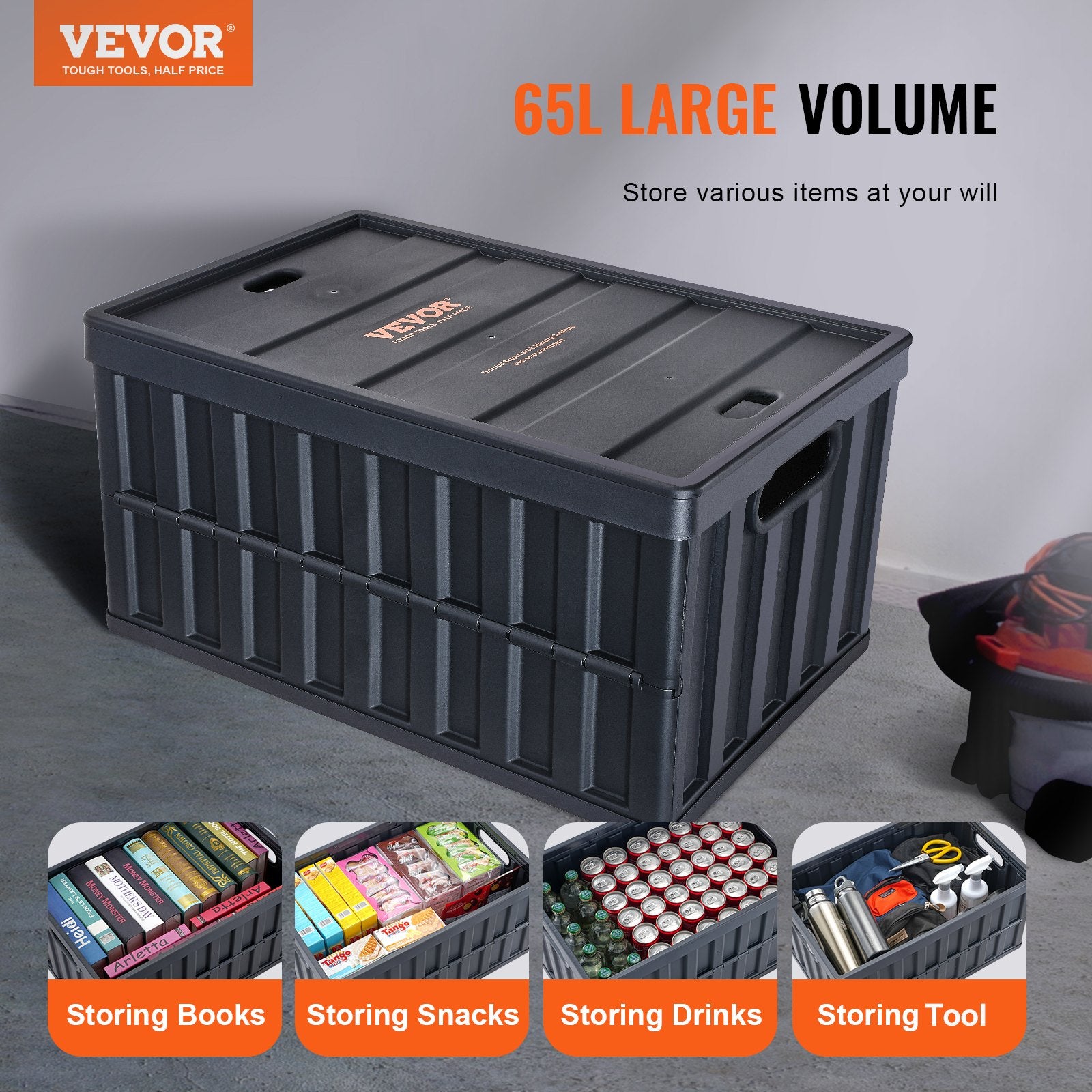 Storage Bins Collapsible 3-Pack 65L with Lids Foldable Heavy Duty Plastic
